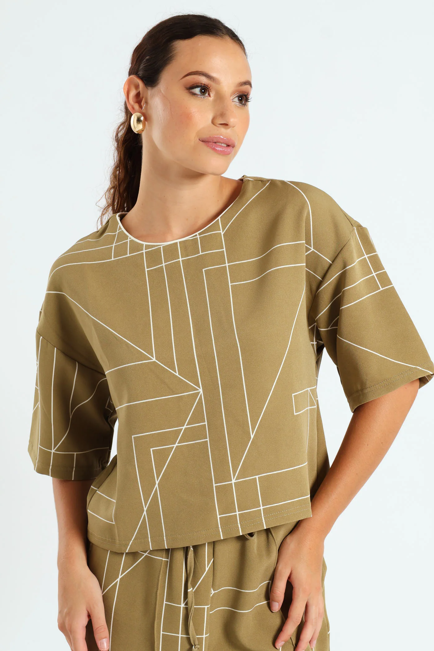 Short Sleeve Geo Print Barbi Tee - Fatigue