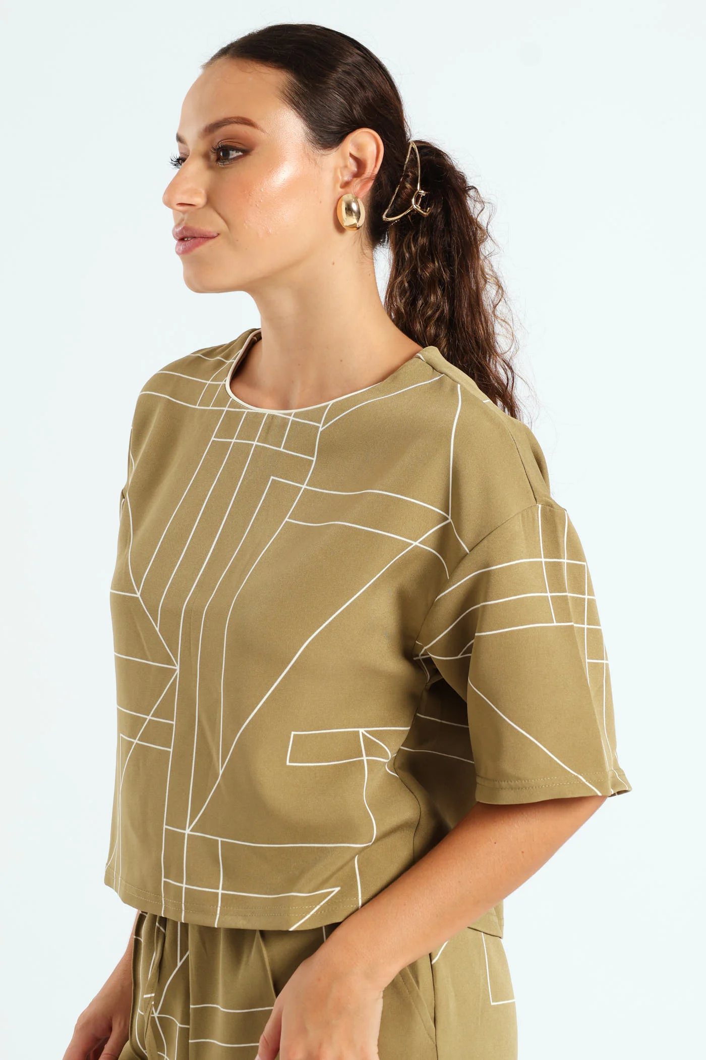 Short Sleeve Geo Print Barbi Tee - Fatigue - Image 3