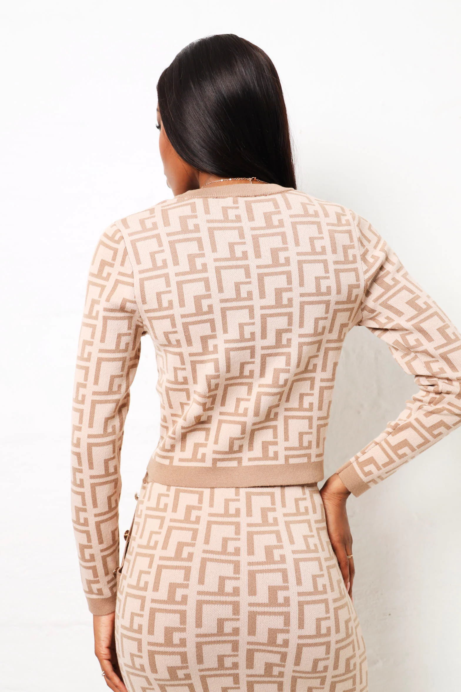 Short Sleeve Geometric Pullover Knitwear - Nude - Image 3