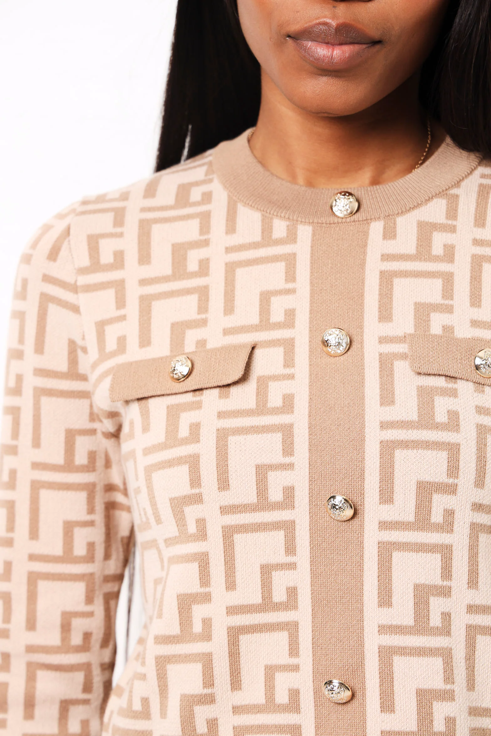 Short Sleeve Geometric Pullover Knitwear - Nude - Image 5