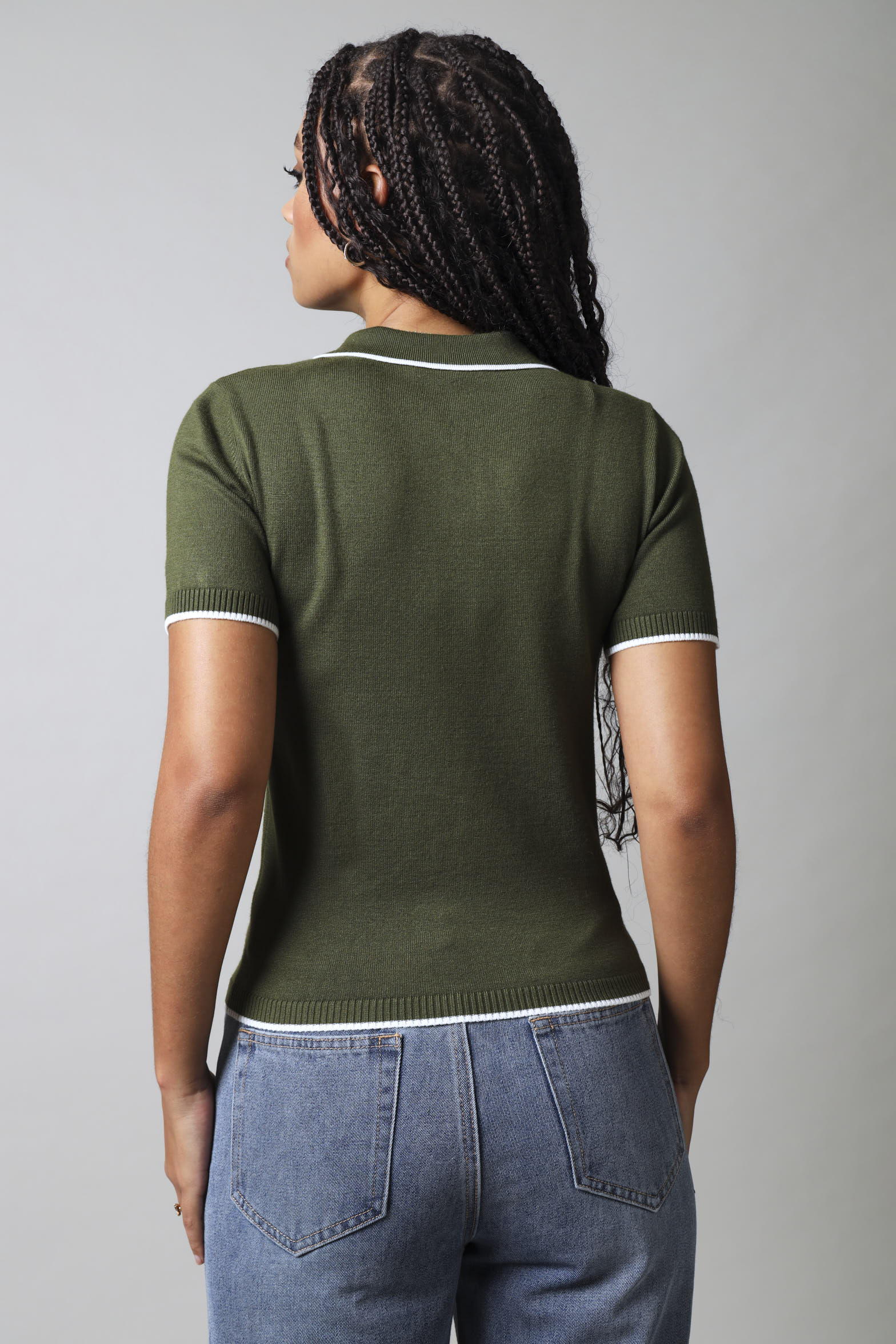 Short Sleeve Golfer With Contrast Detail - Fatigue - Image 5
