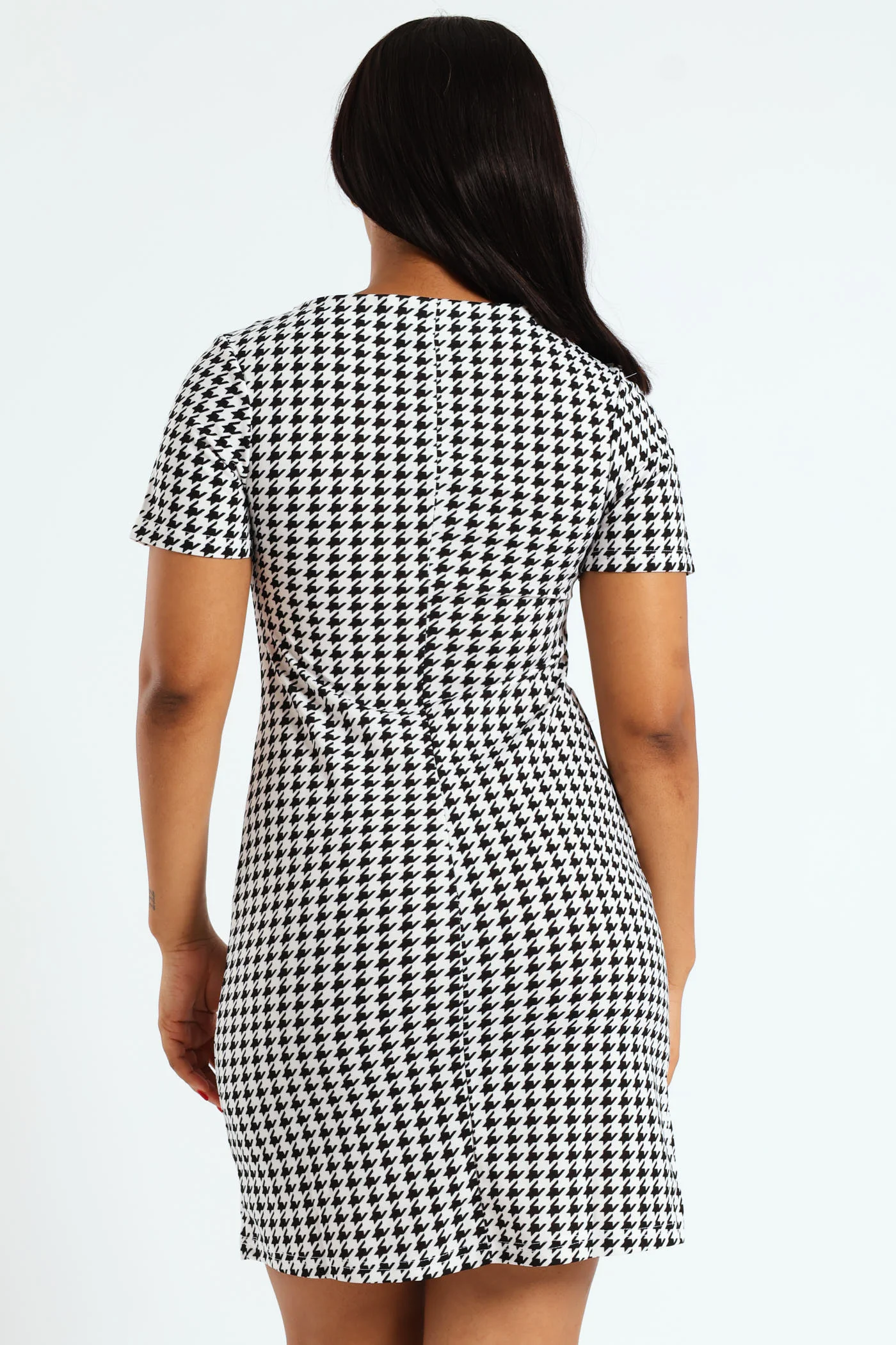 Short Sleeve Houndstooth Dress - Multi - Image 10