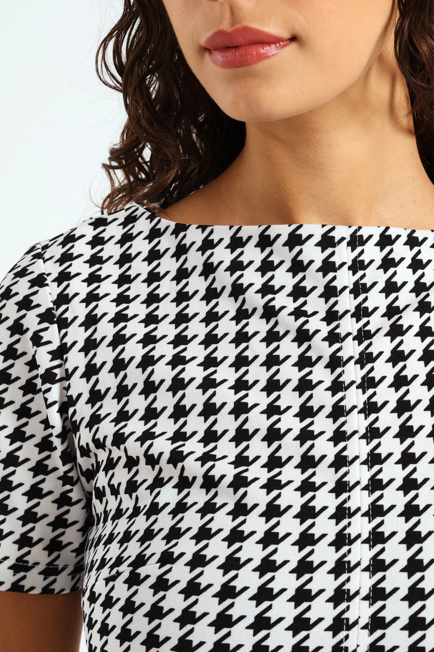 Short Sleeve Houndstooth Dress - Multi - Image 3