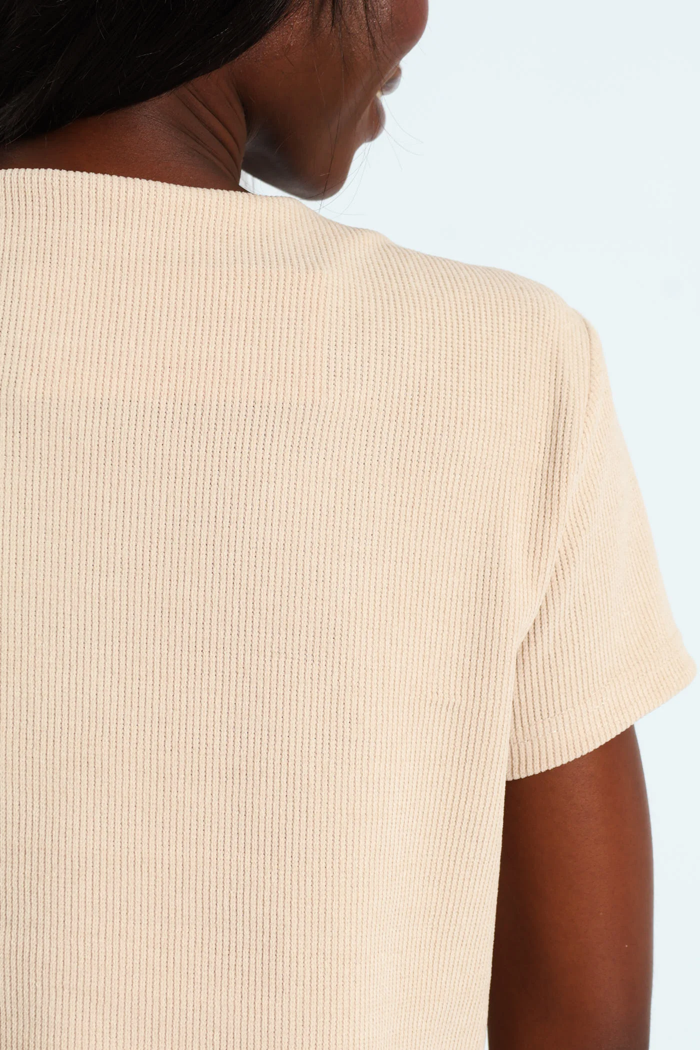 Short Sleeve Knit Cardi Top - Beige - Image 7