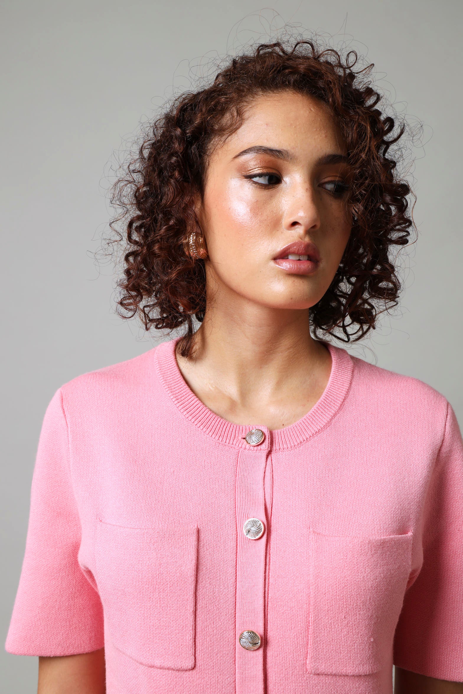Short Sleeve Knitwear Dress - Pink - Image 3