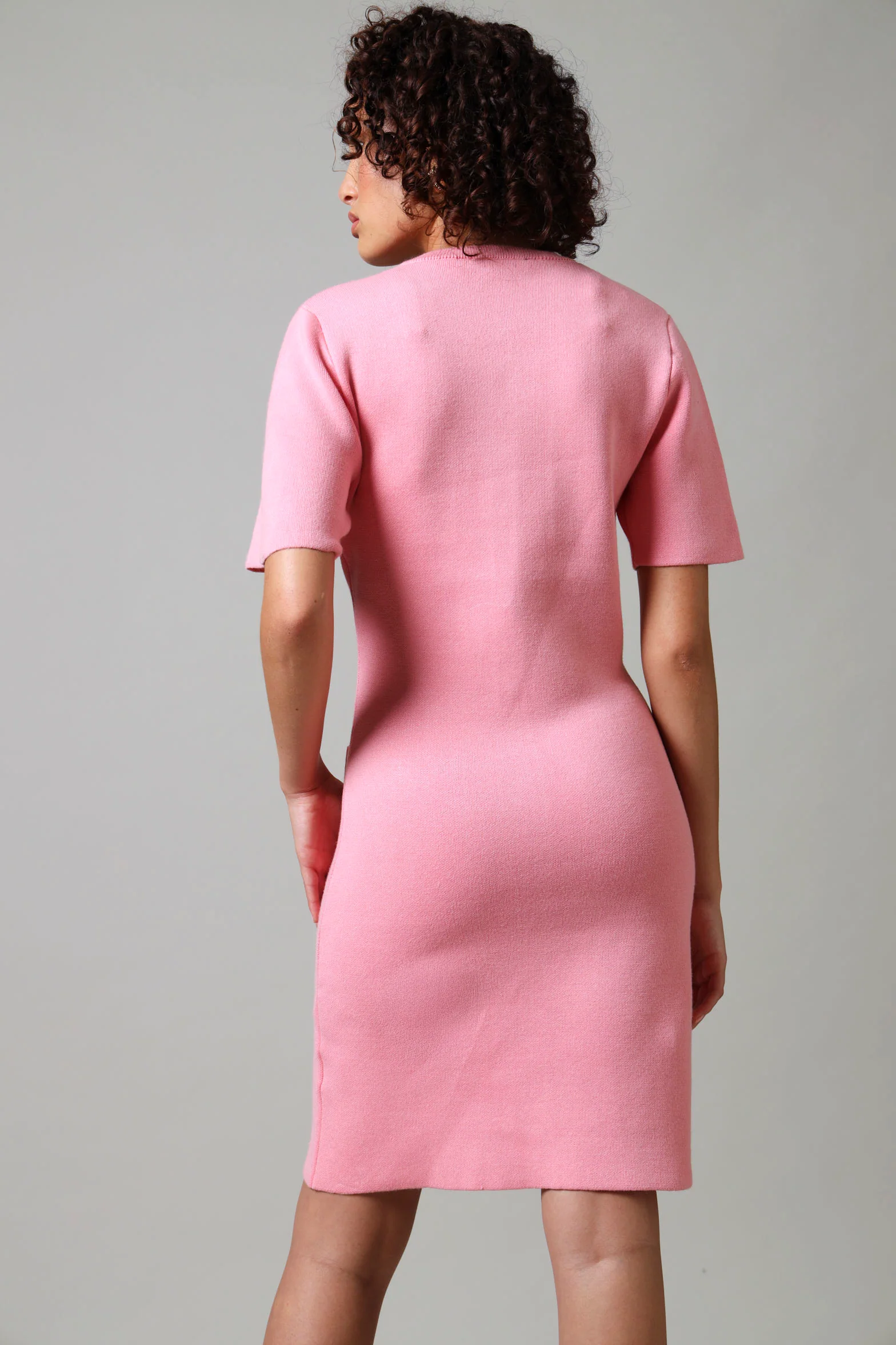 Short Sleeve Knitwear Dress - Pink - Image 4
