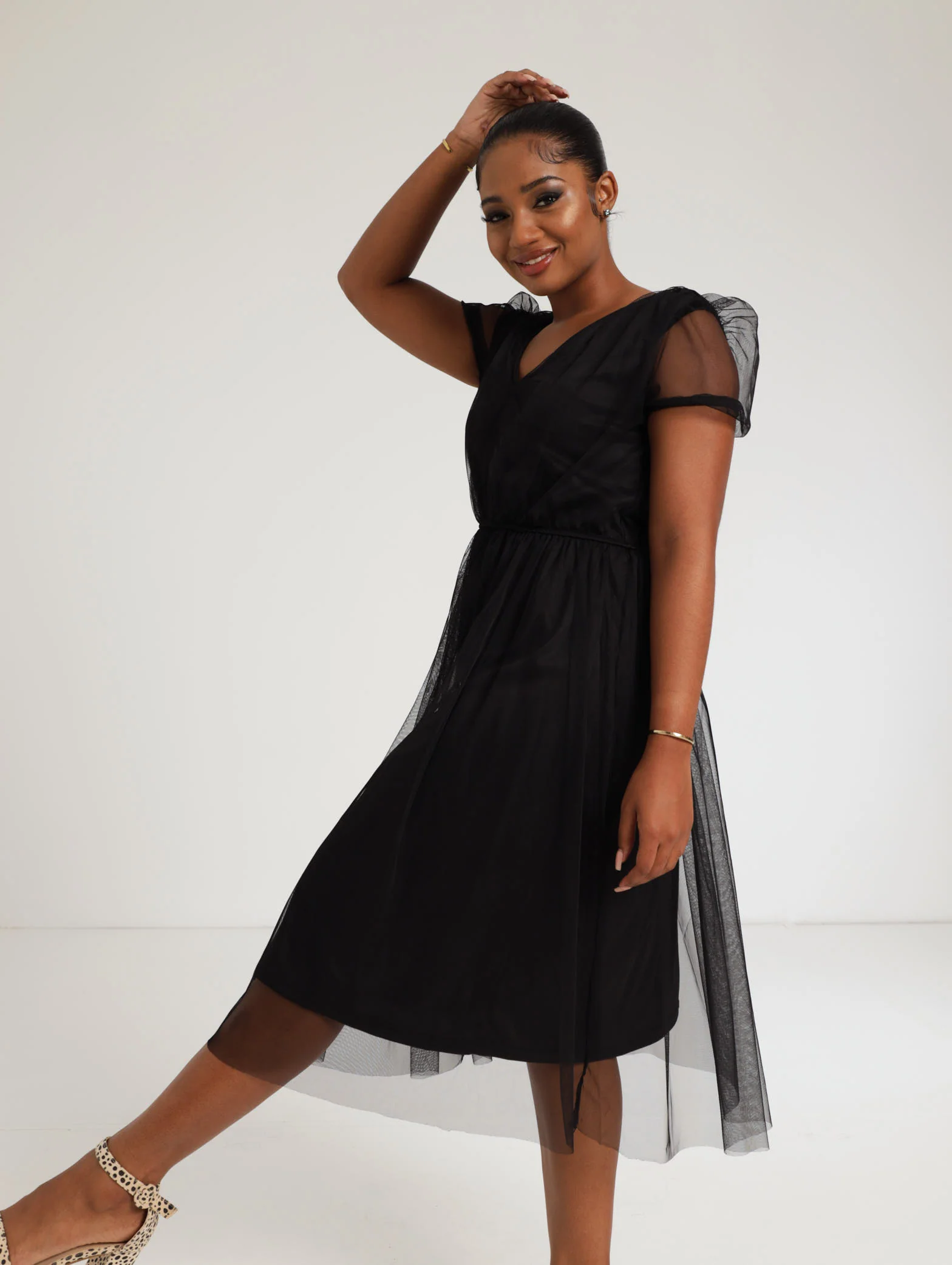 Short Sleeve Prom Dress - Black - Image 3