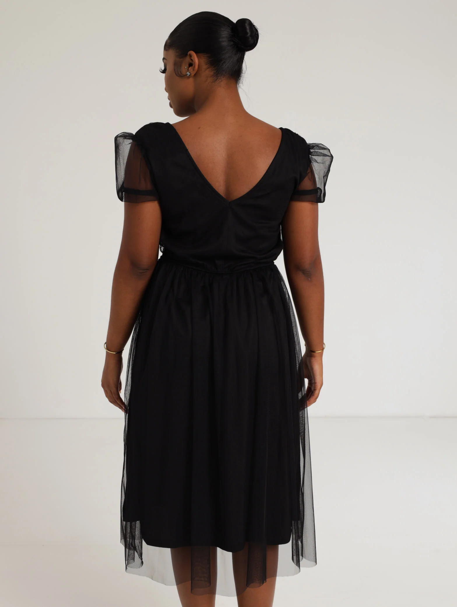 Short Sleeve Prom Dress - Black - Image 4