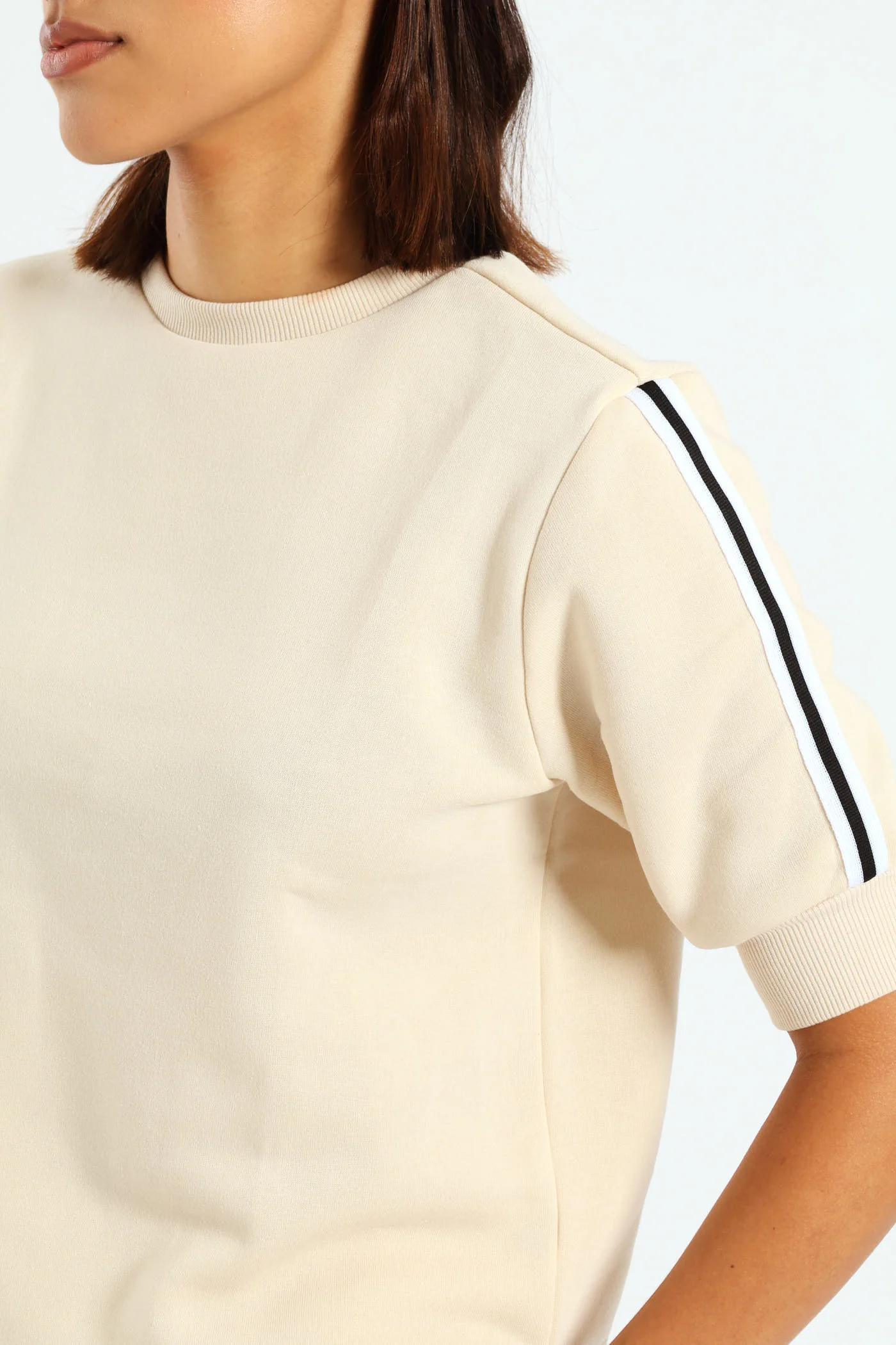Short Sleeve Side Stripe Lounge Wear Tee - Cream - Image 4