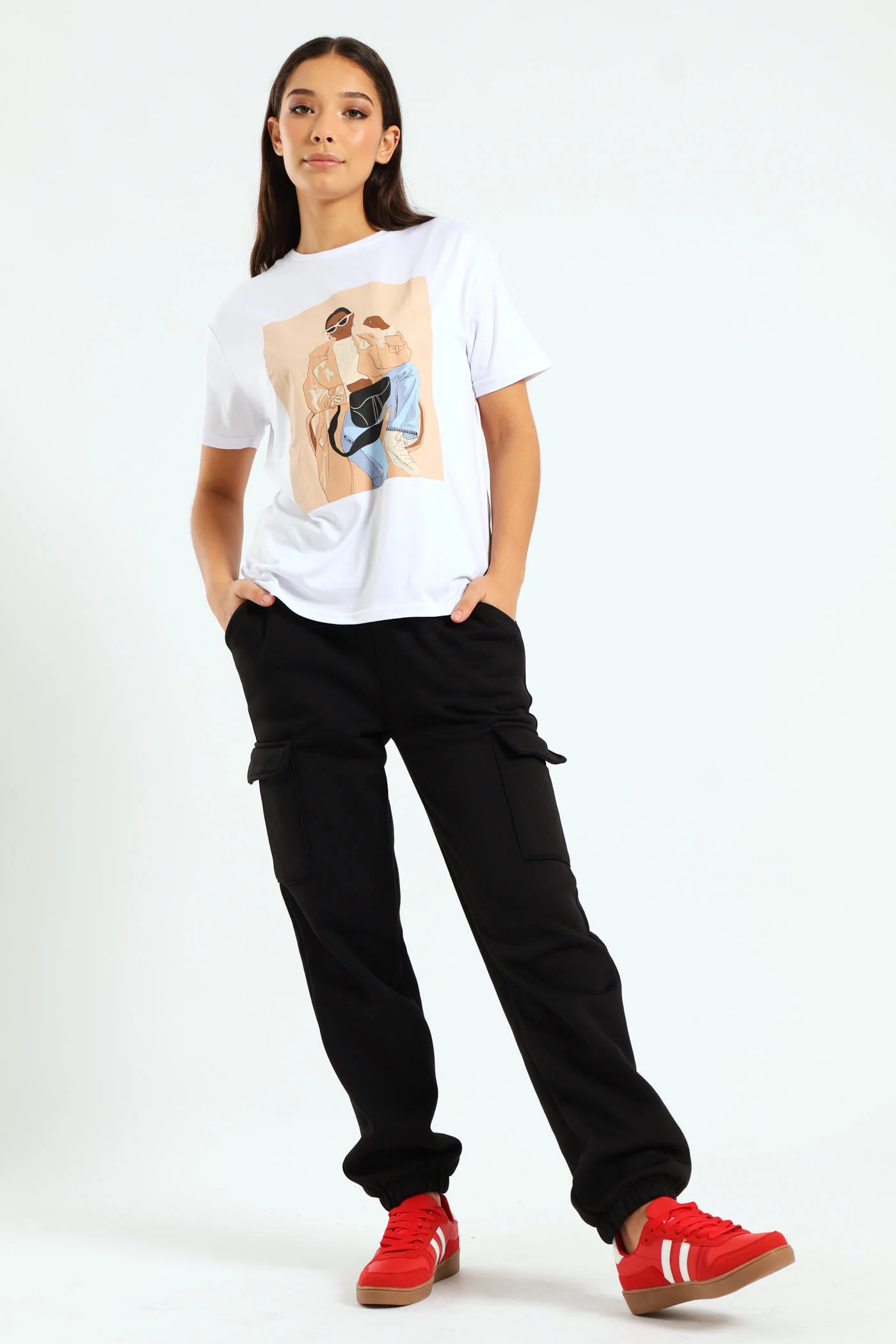 Short Sleeve Slouchy Screen Tee - White - Image 3