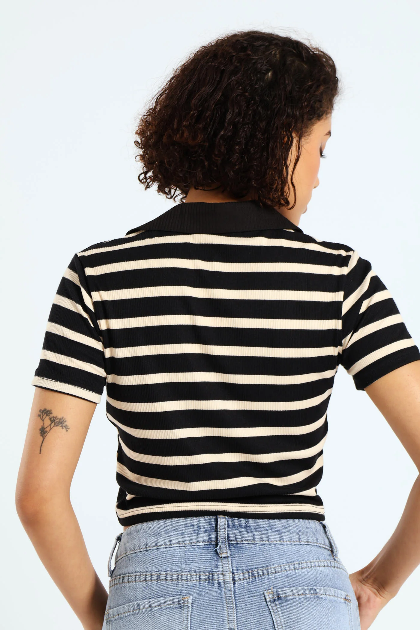 Short Sleeve Stripe Golfer Tee With Black Placket - Black/Cream - Image 3
