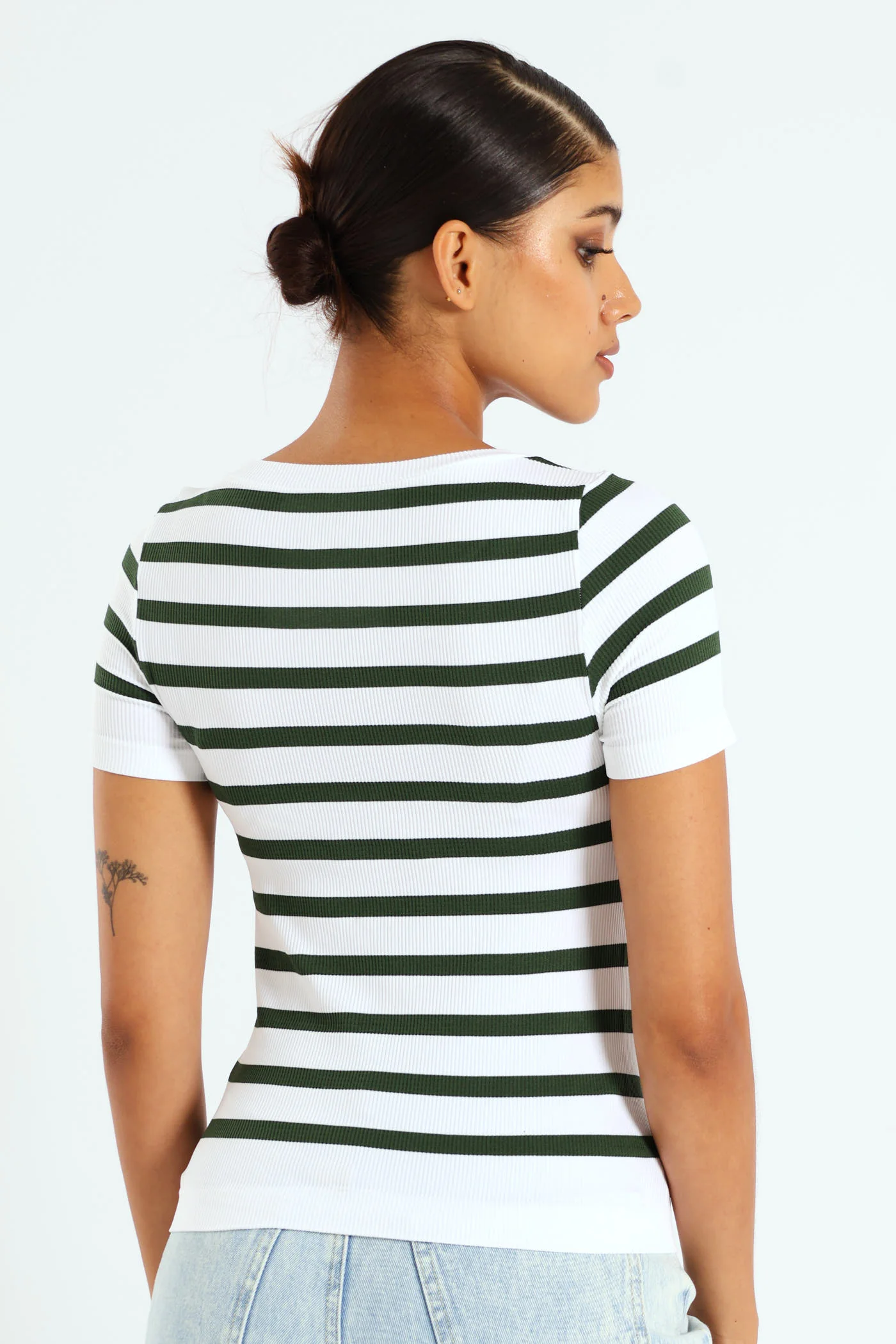 Short Sleeve Stripe Seamless Tee - Fatigue/Cream - Image 3