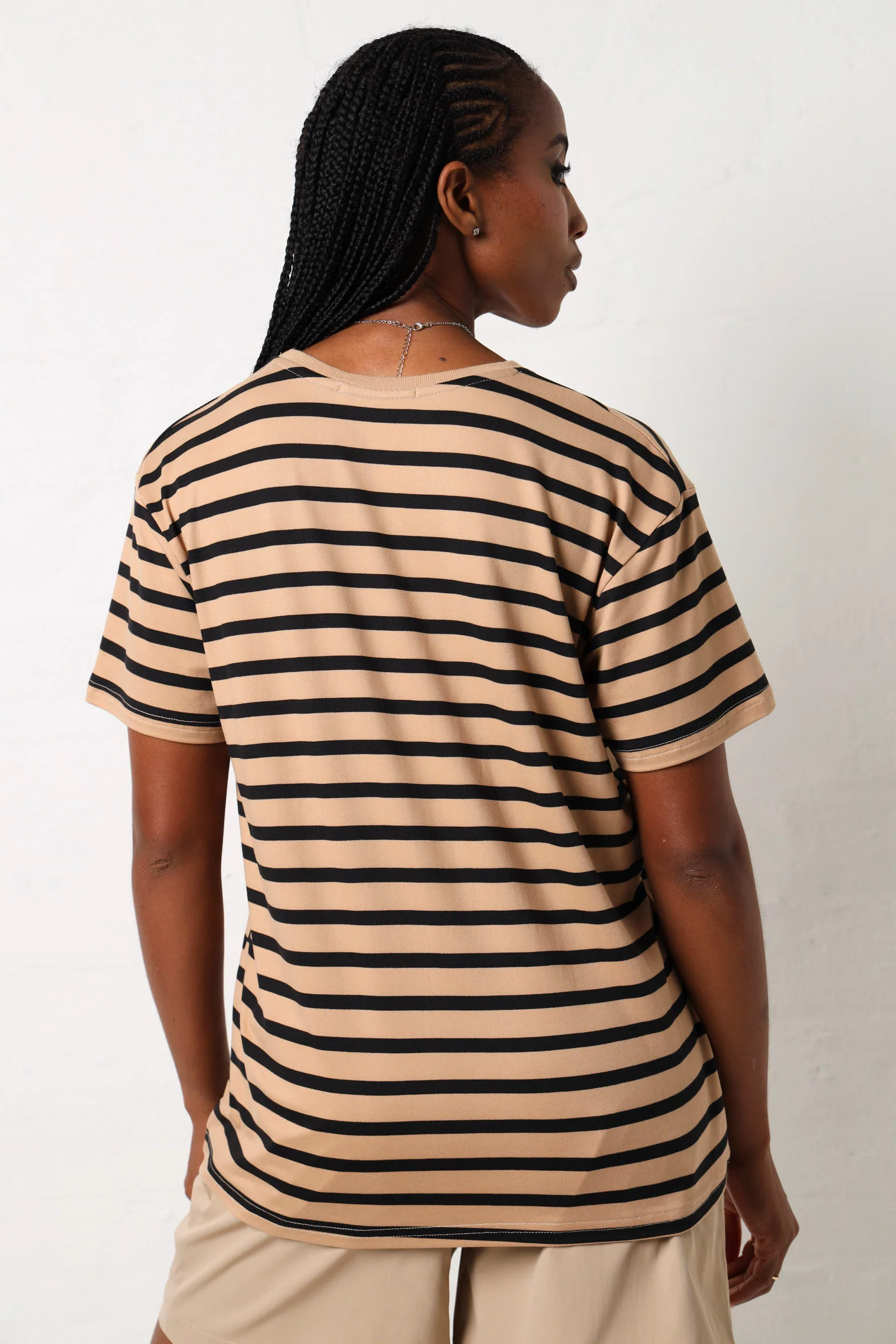 Short Sleeve Stripe Tee - Beige/Black - Image 4