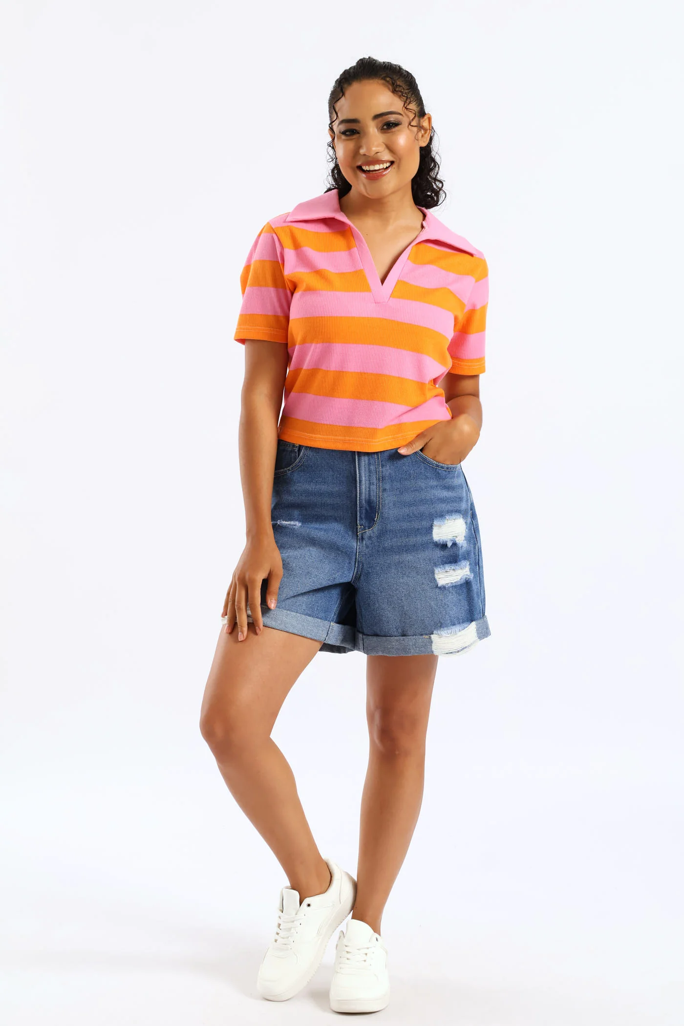 Short Sleeve Striped Golfer - Multi - Image 2
