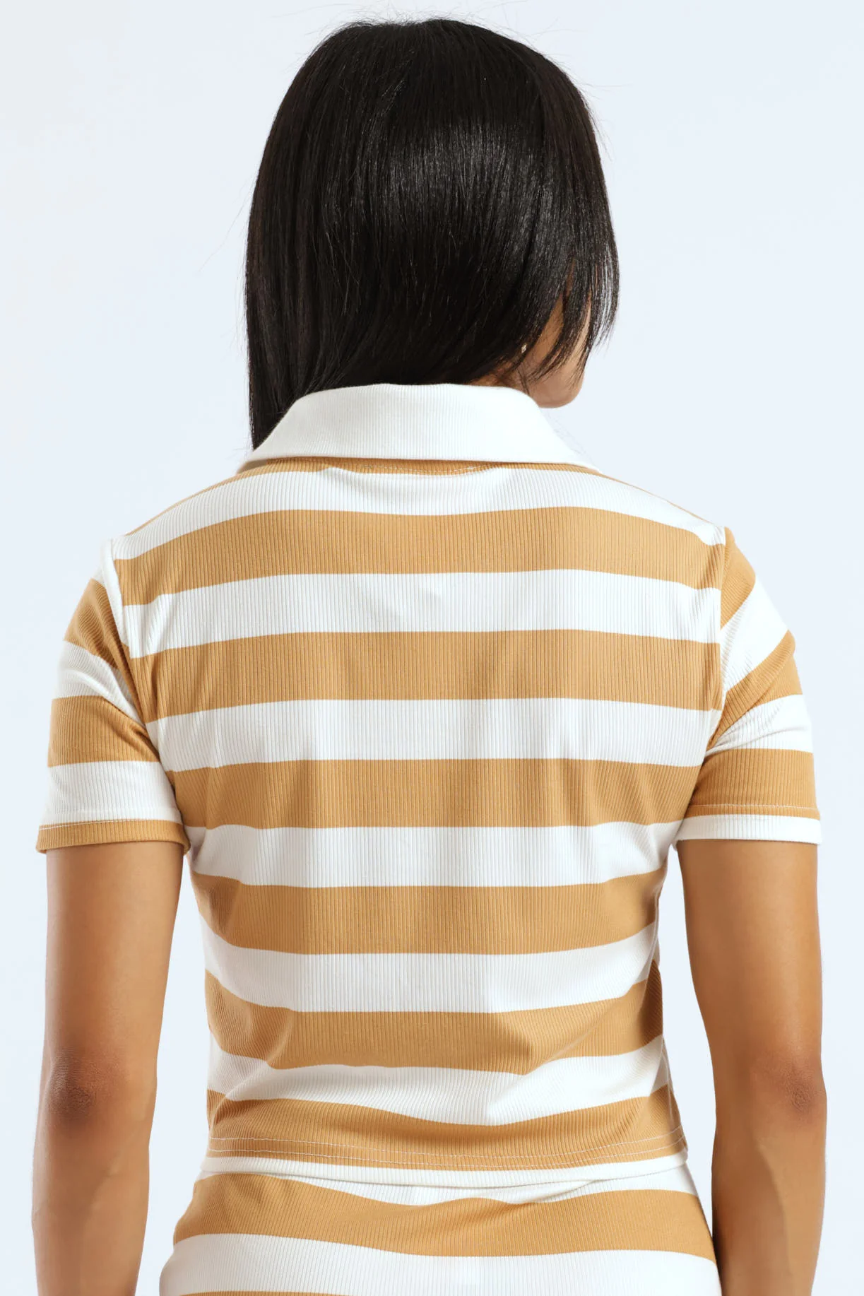 Short Sleeve Striped Golfer - White/Beige - Image 4