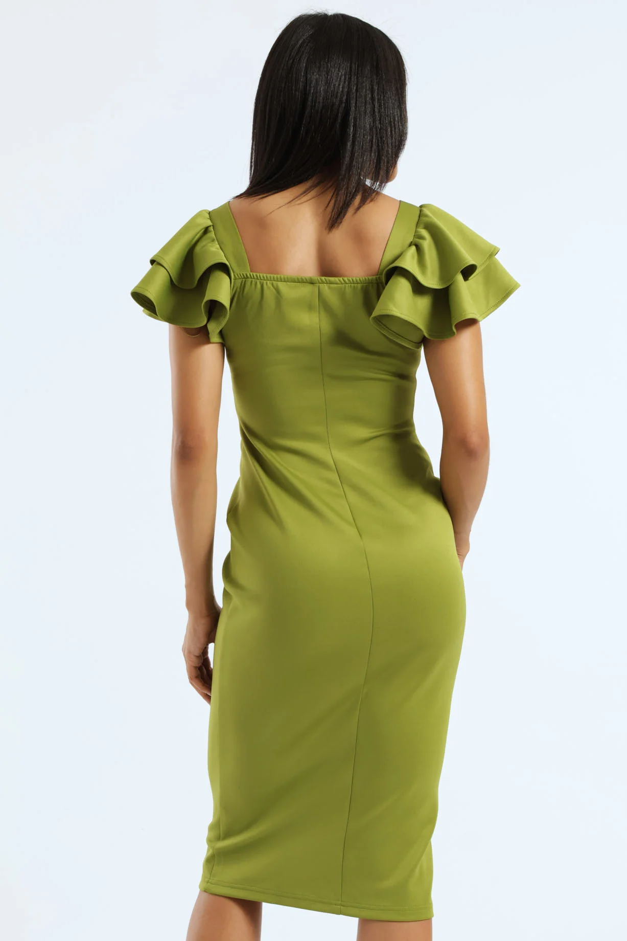 Short Sleeve Wide Frill Bodycon Dress - Green - Image 2