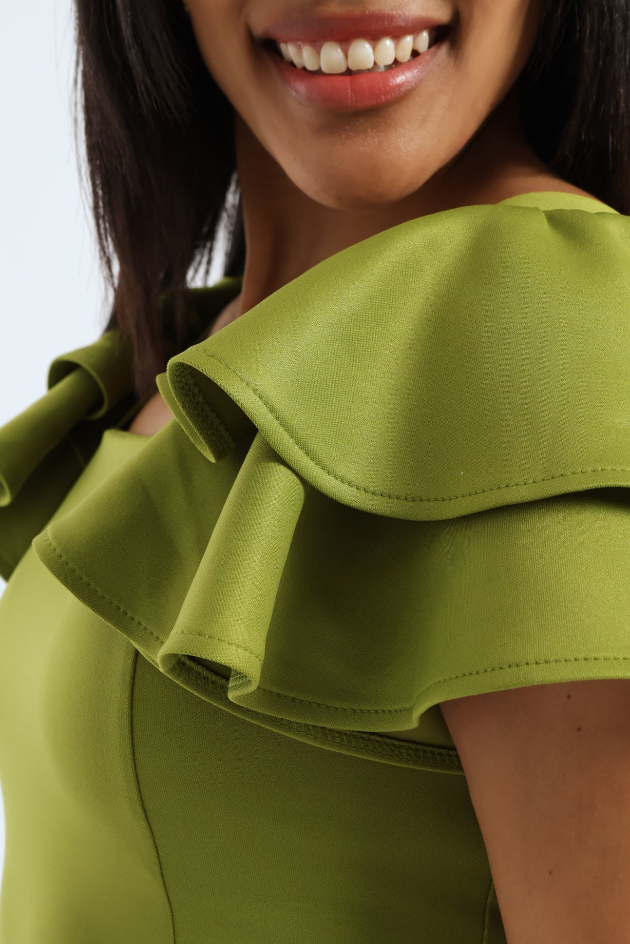 Short Sleeve Wide Frill Bodycon Dress - Green - Image 4