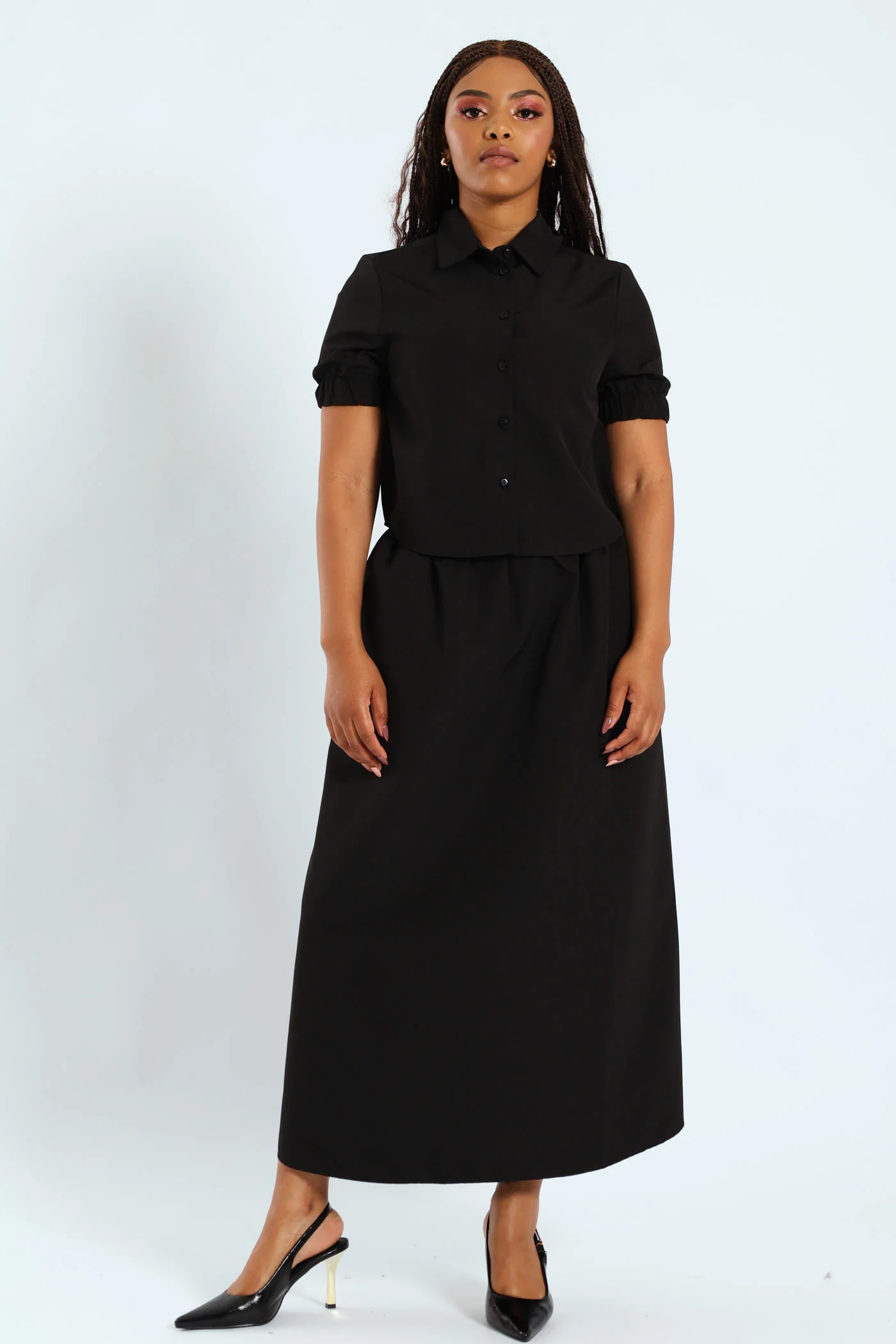 Short Sleeve Woven Button Shirt - Black - Image 2