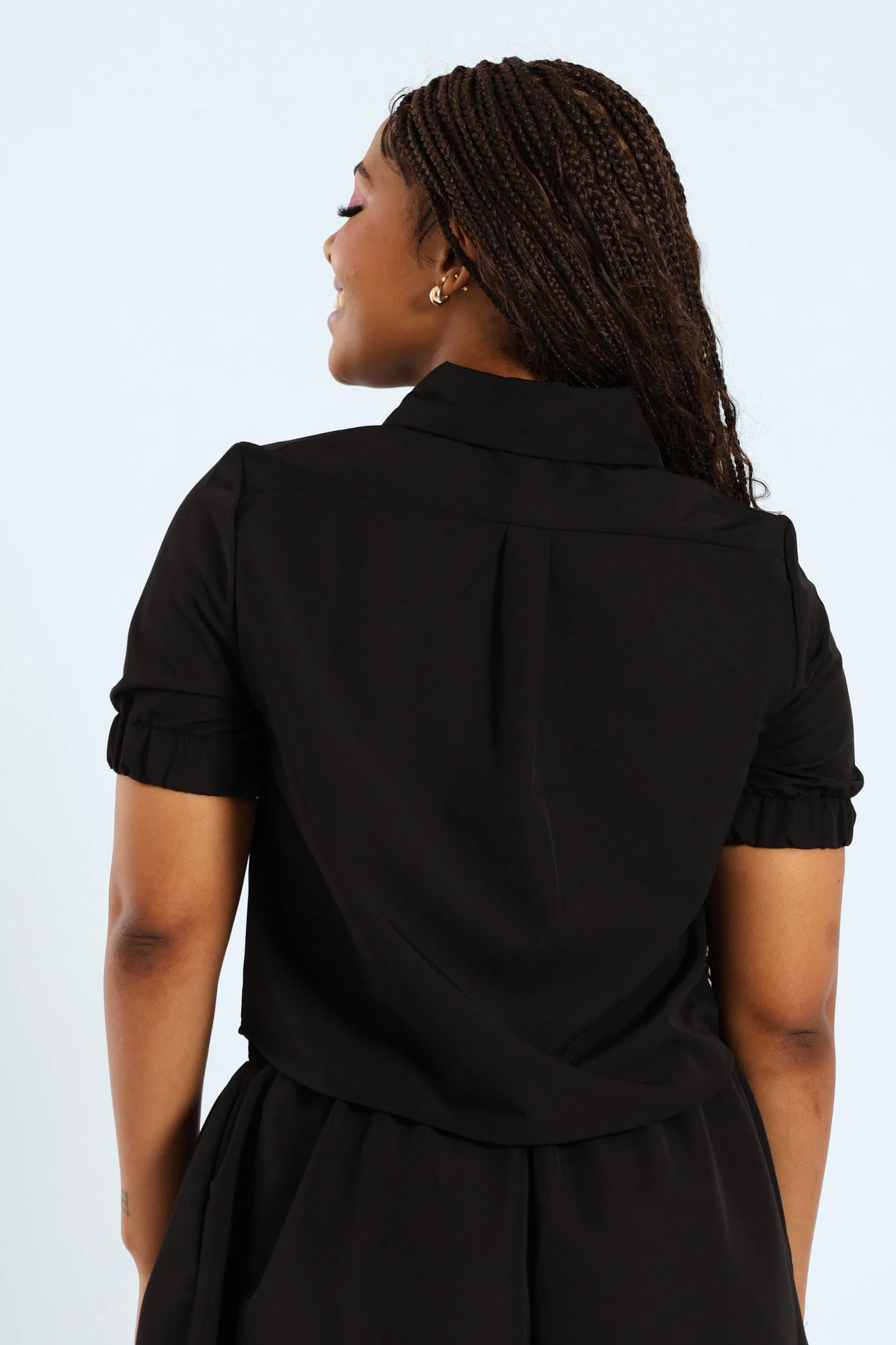 Short Sleeve Woven Button Shirt - Black - Image 4