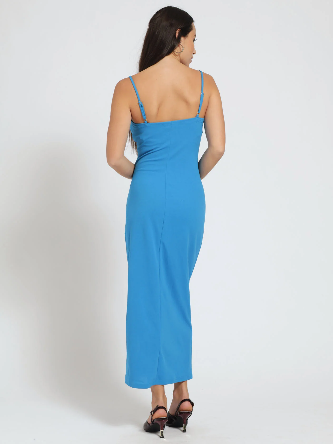 Side Gauged Cowl Slip Dress - Blue - Image 4