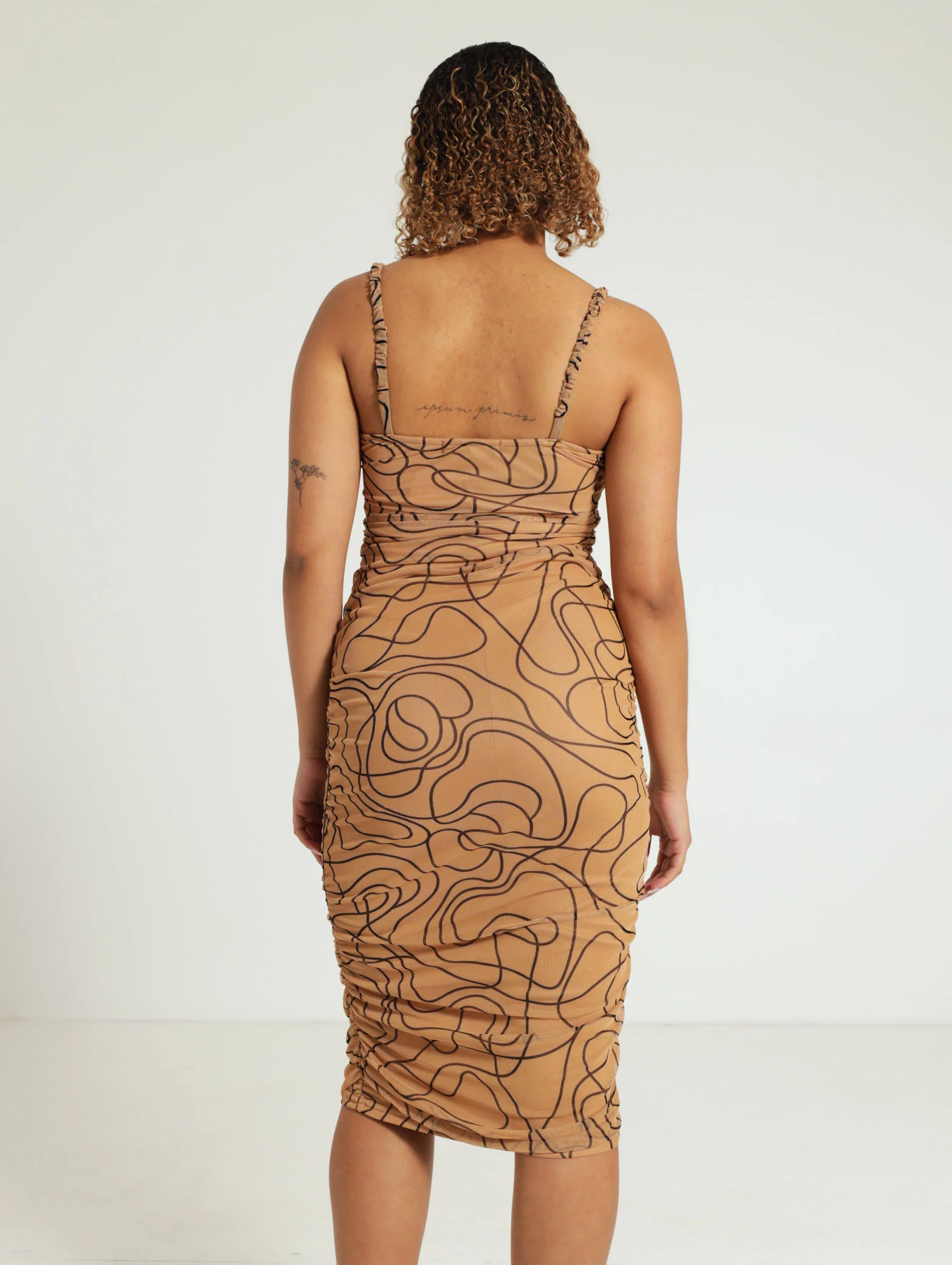 Side Gauged Mesh Strappy Midi Dress - Image 4