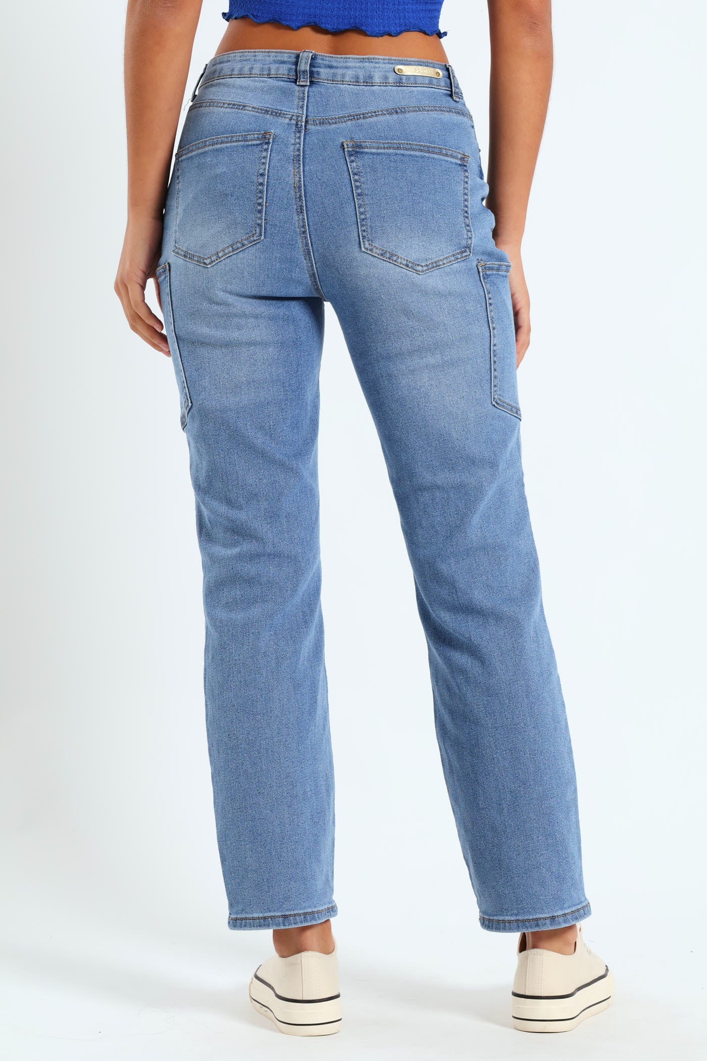 Side Pocket Detail Slim Leg Jean - Medium Wash - Image 3