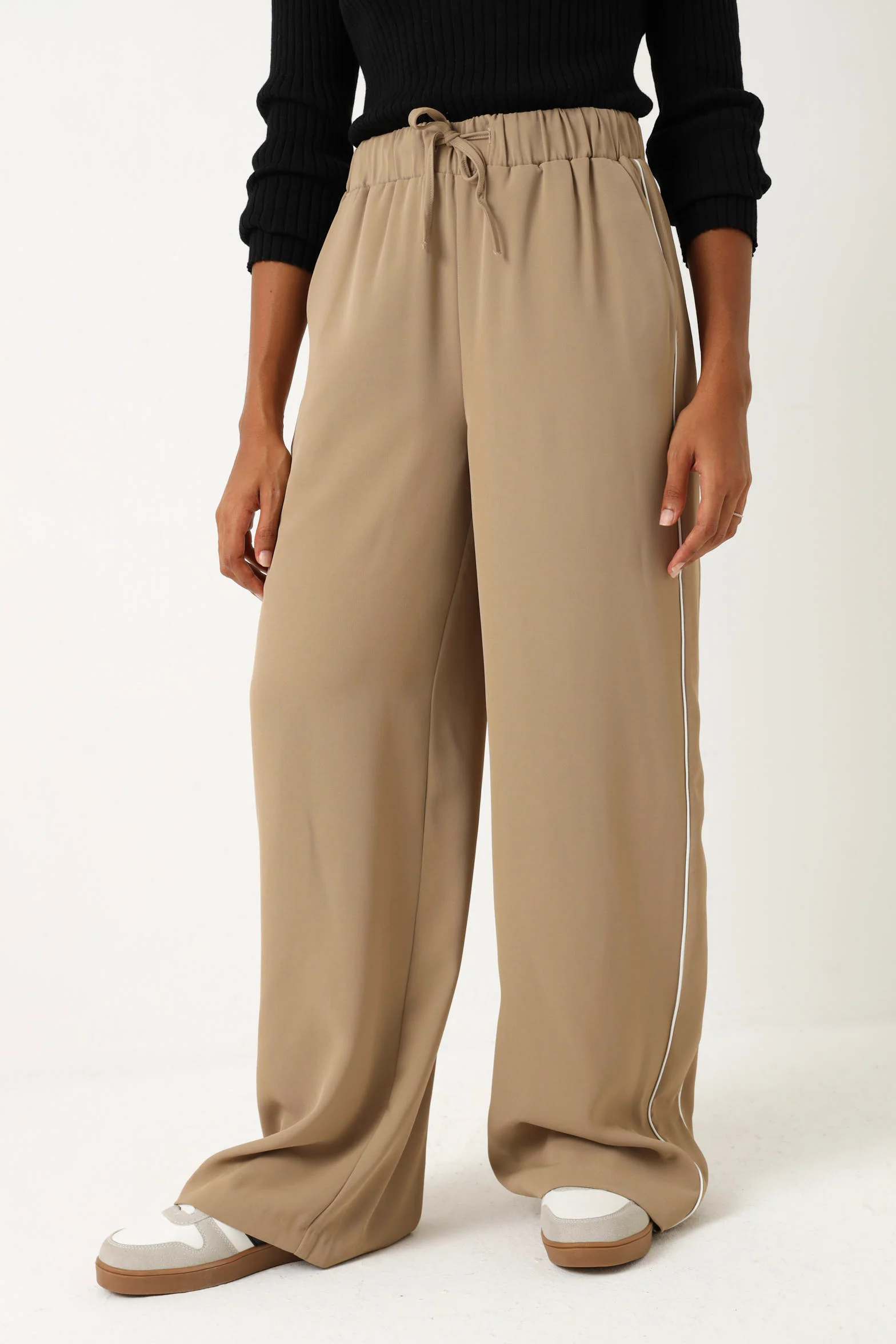 Side Seam Drapey Woven Pant -  Stone