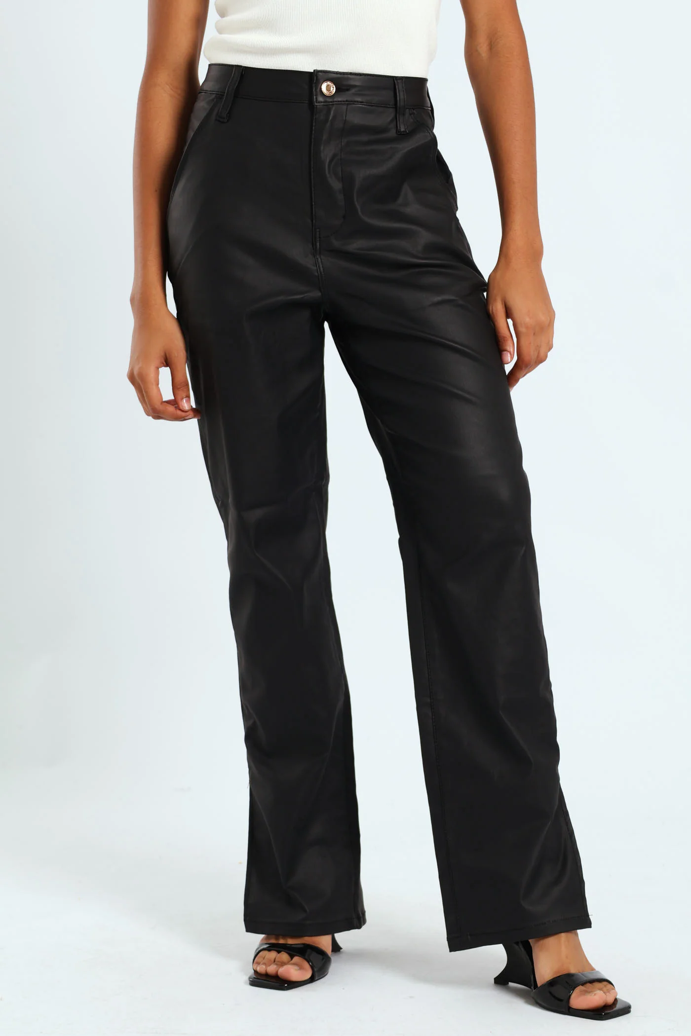 Side Slit Coated Straight Leg Jean - Black