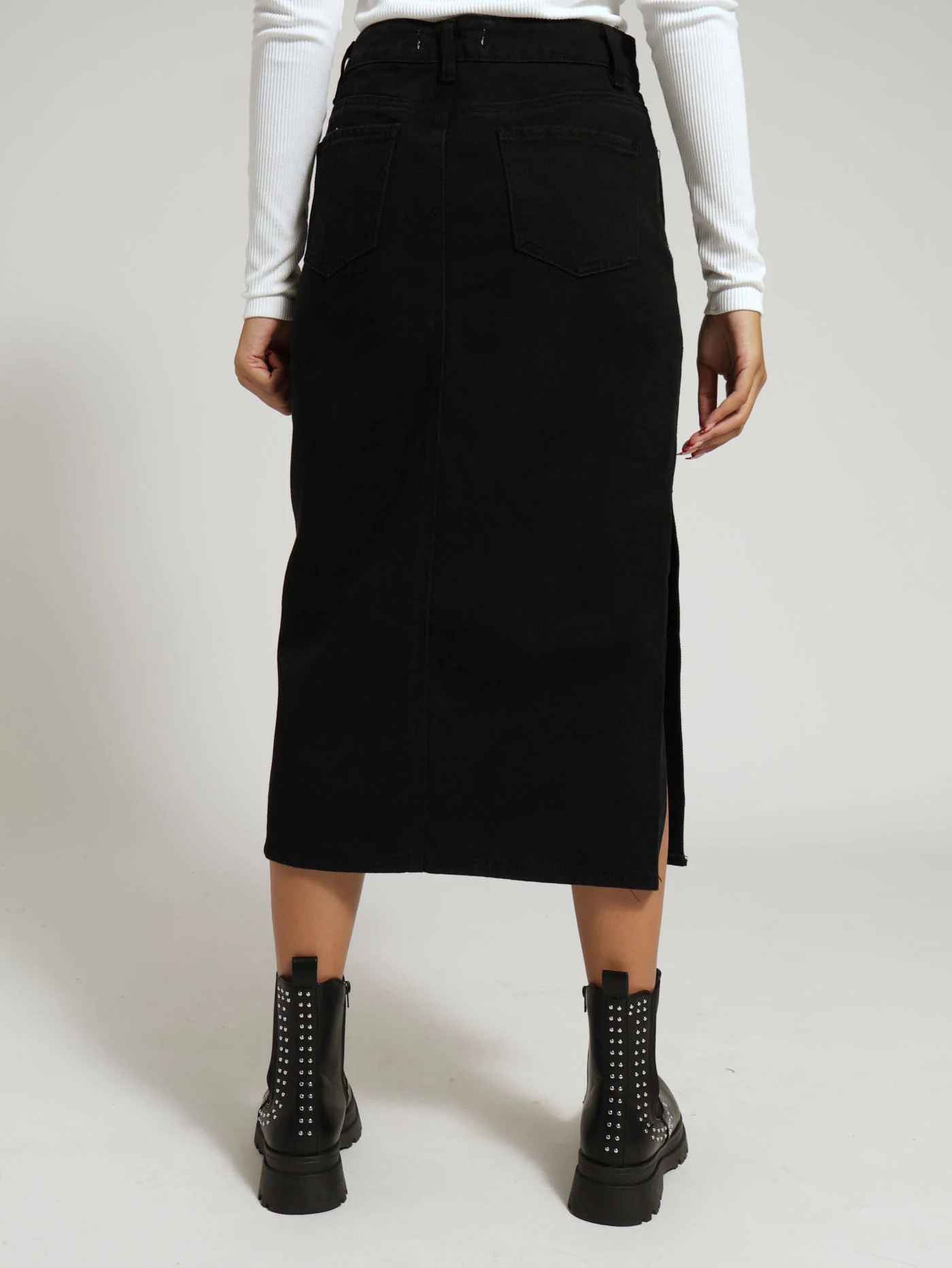 Side Slit Maxi Skirt - Black - Image 3