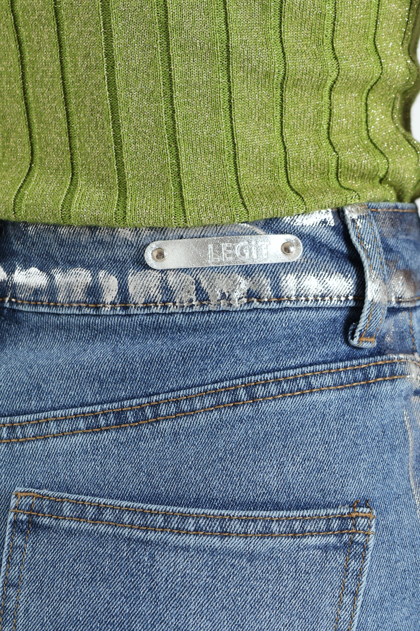 Silver Foil Detail Mom Jean - Stonewash - Image 4