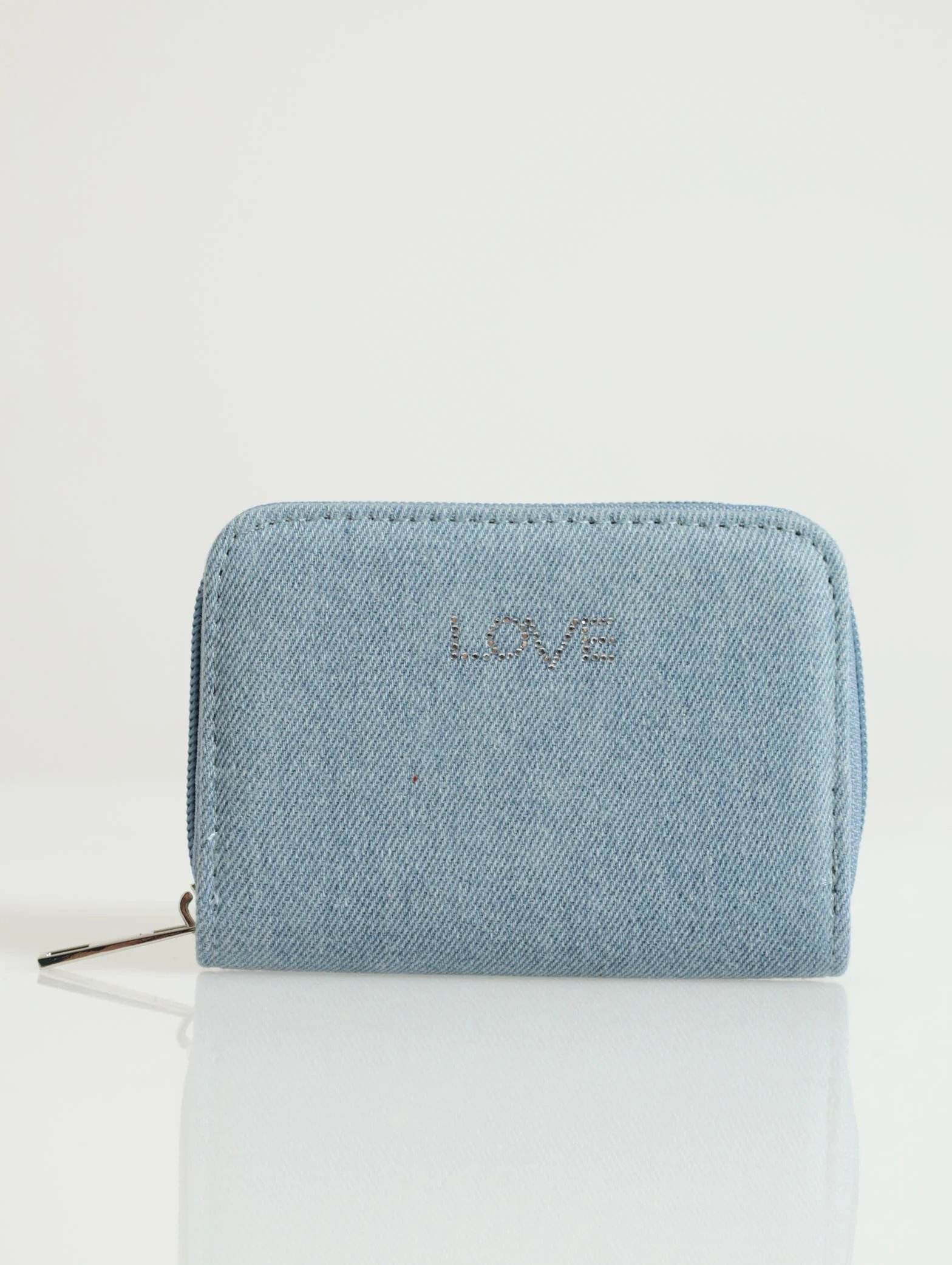 Single Denim Diamante Love Wallet