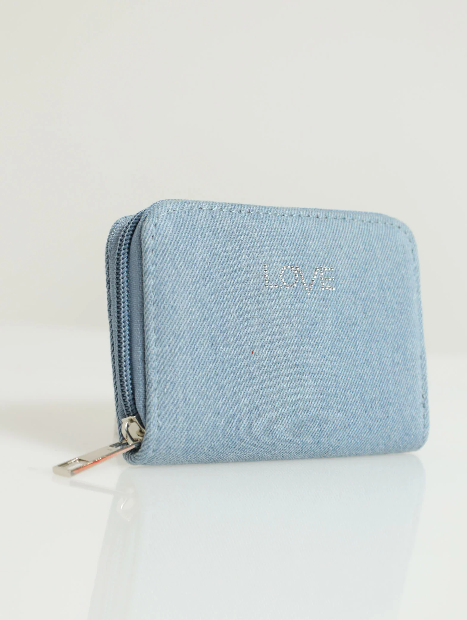Single Denim Diamante Love Wallet - Image 3