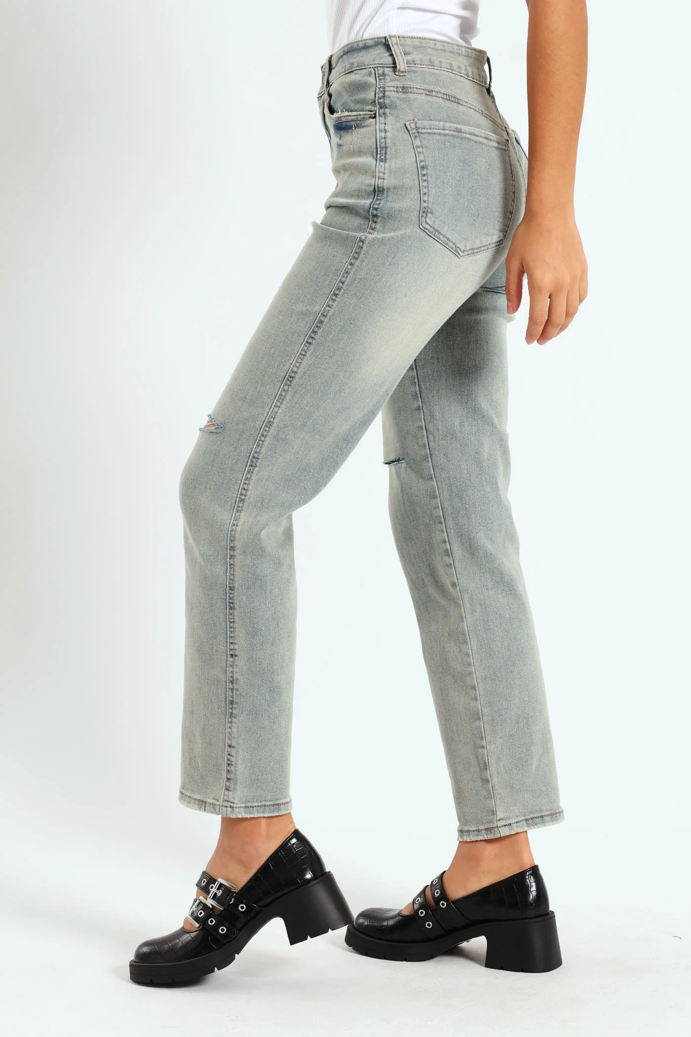 Slash Knee Slim Leg Tea Stain Jean - Ink - Image 2