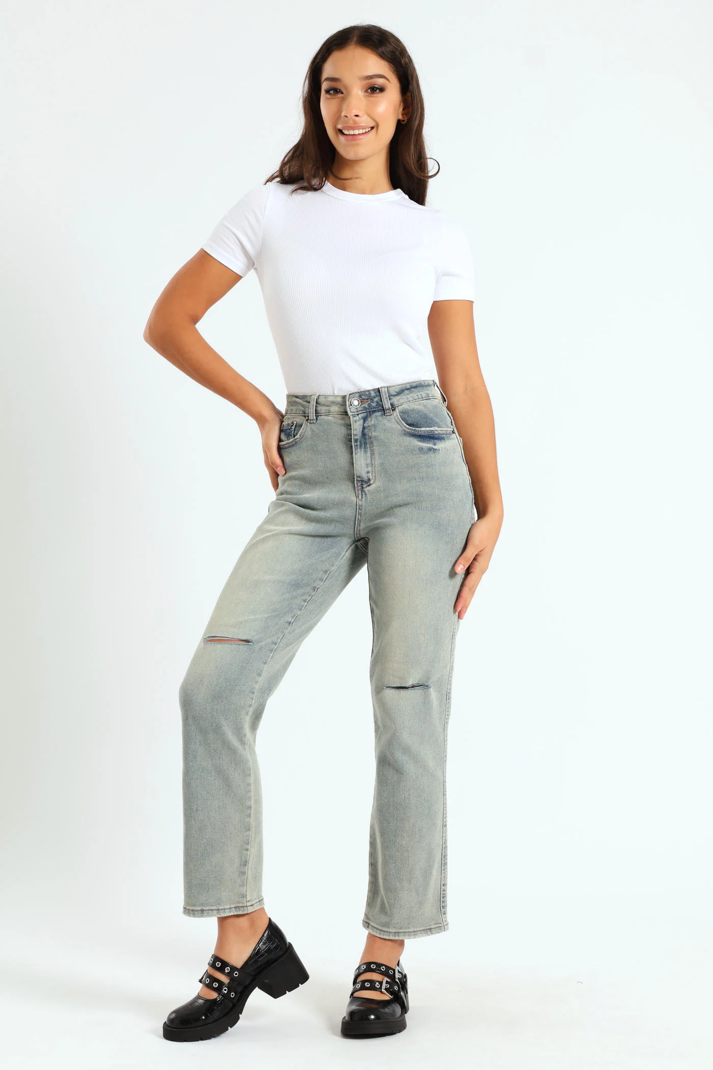 Slash Knee Slim Leg Tea Stain Jean - Ink - Image 6