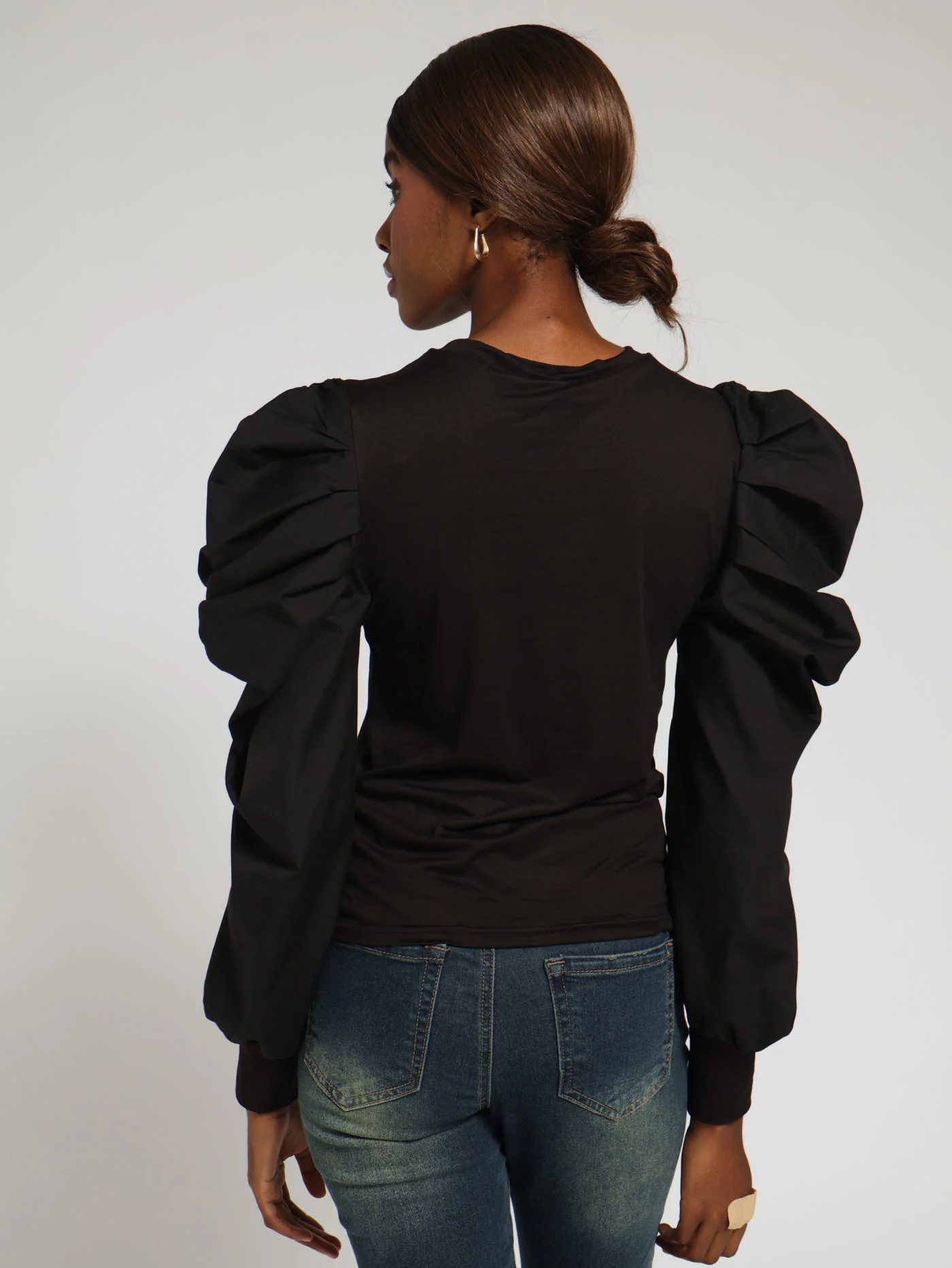 Sleeve Combo Knit Top - Black - Image 3