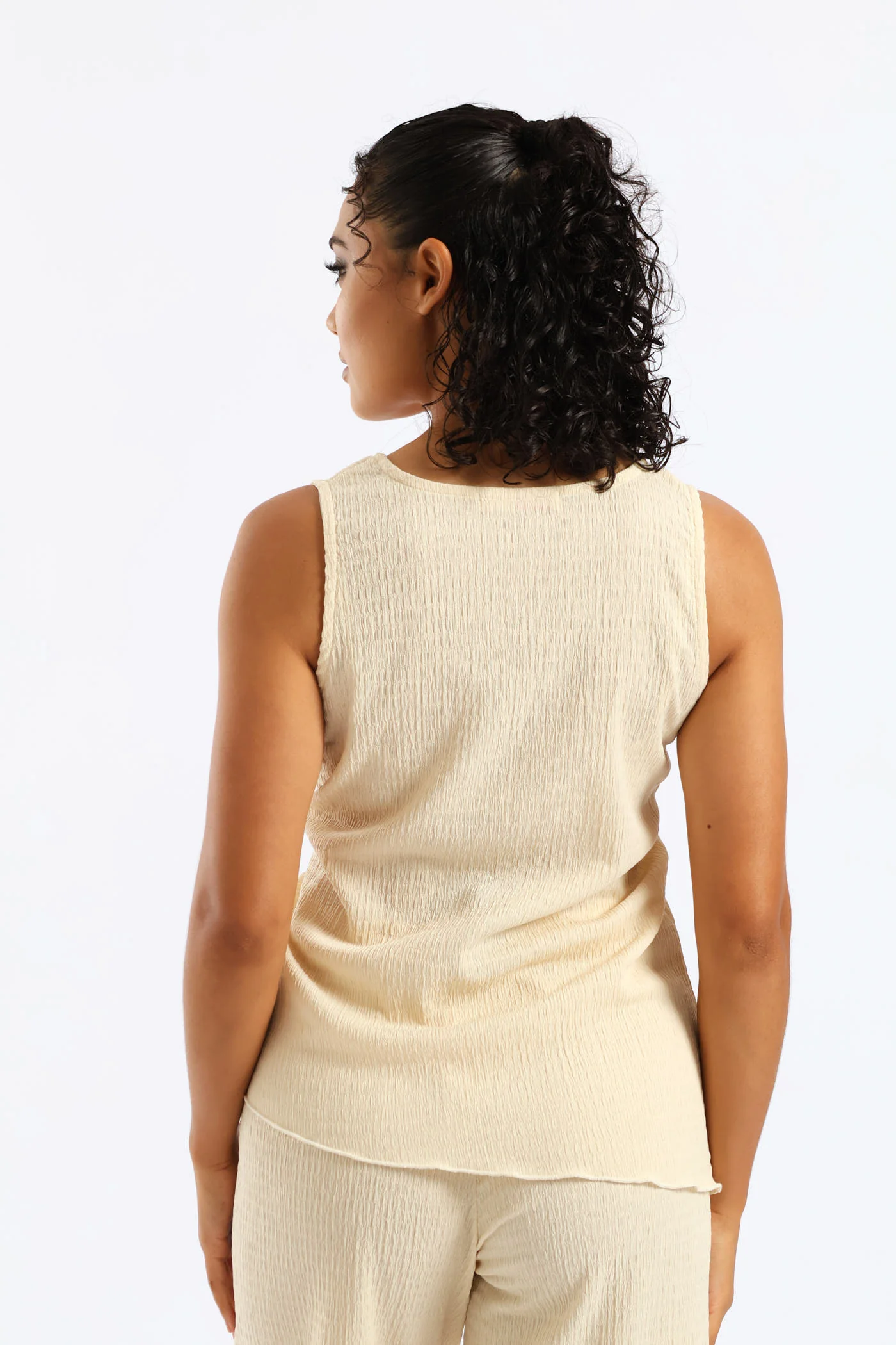 Sleeveless Asymetrical Gold Trim Cami - Cream - Image 5