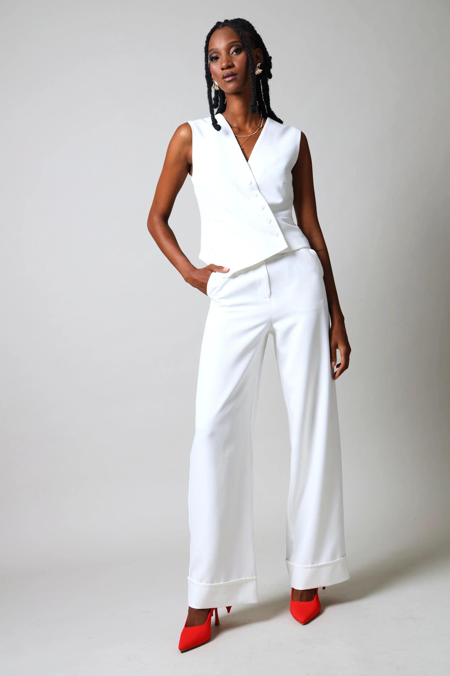 Sleeveless Asymmetrical Waistcoat - White - Image 7