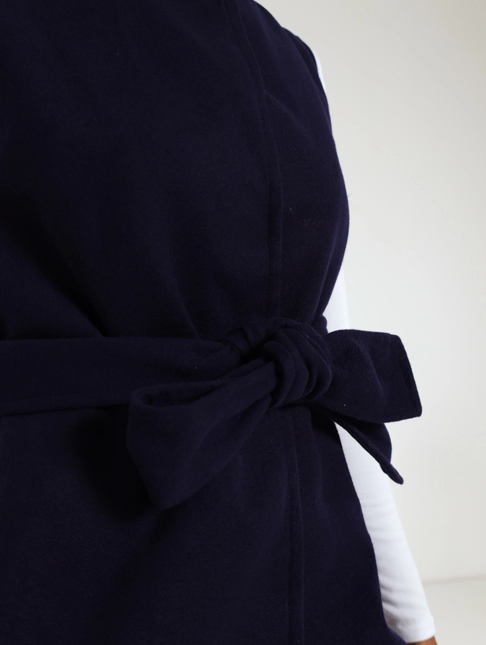 Sleeveless Belted Melton Jacket - Navy - Image 4