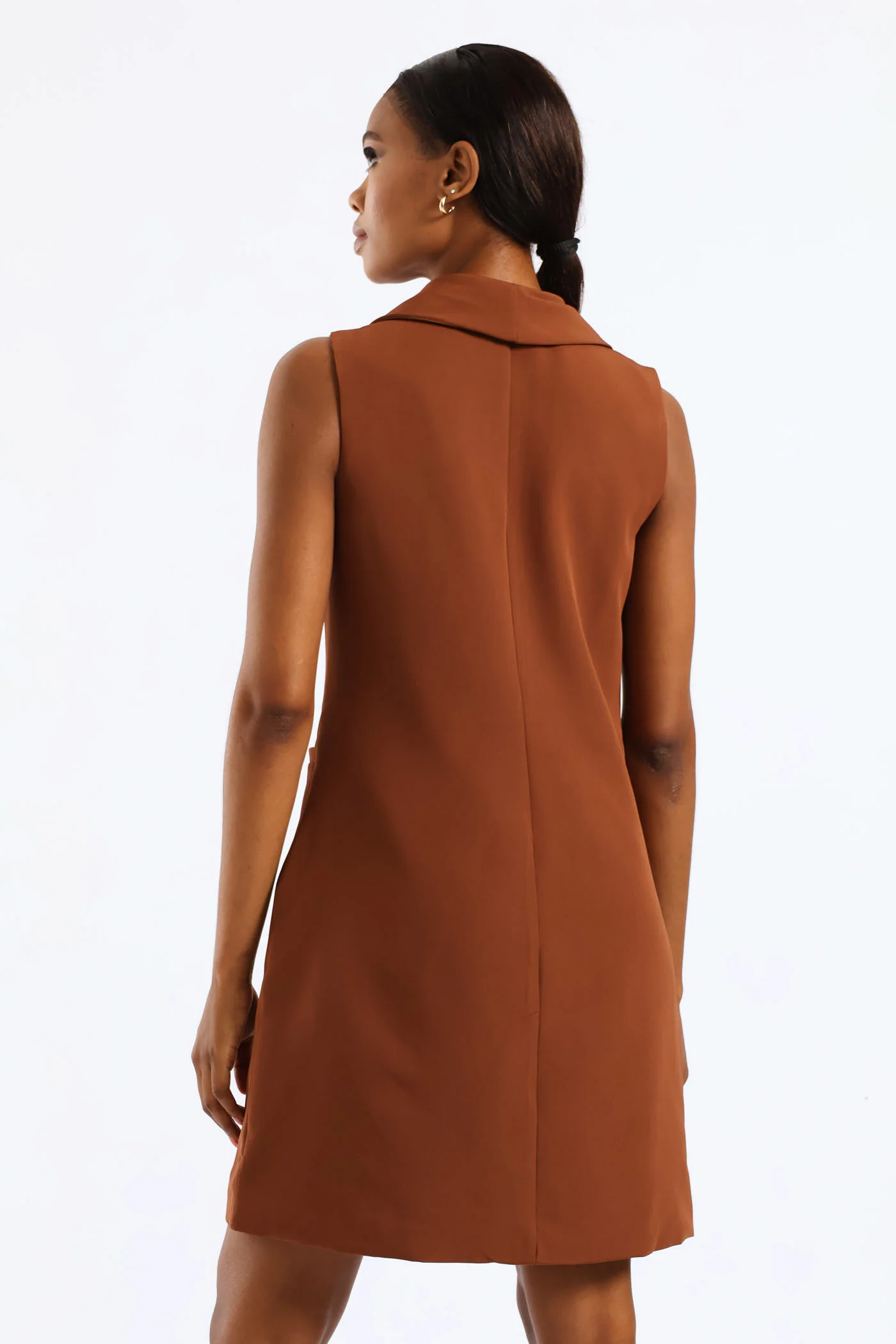 Sleeveless Blazer Dress - Brown - Image 4