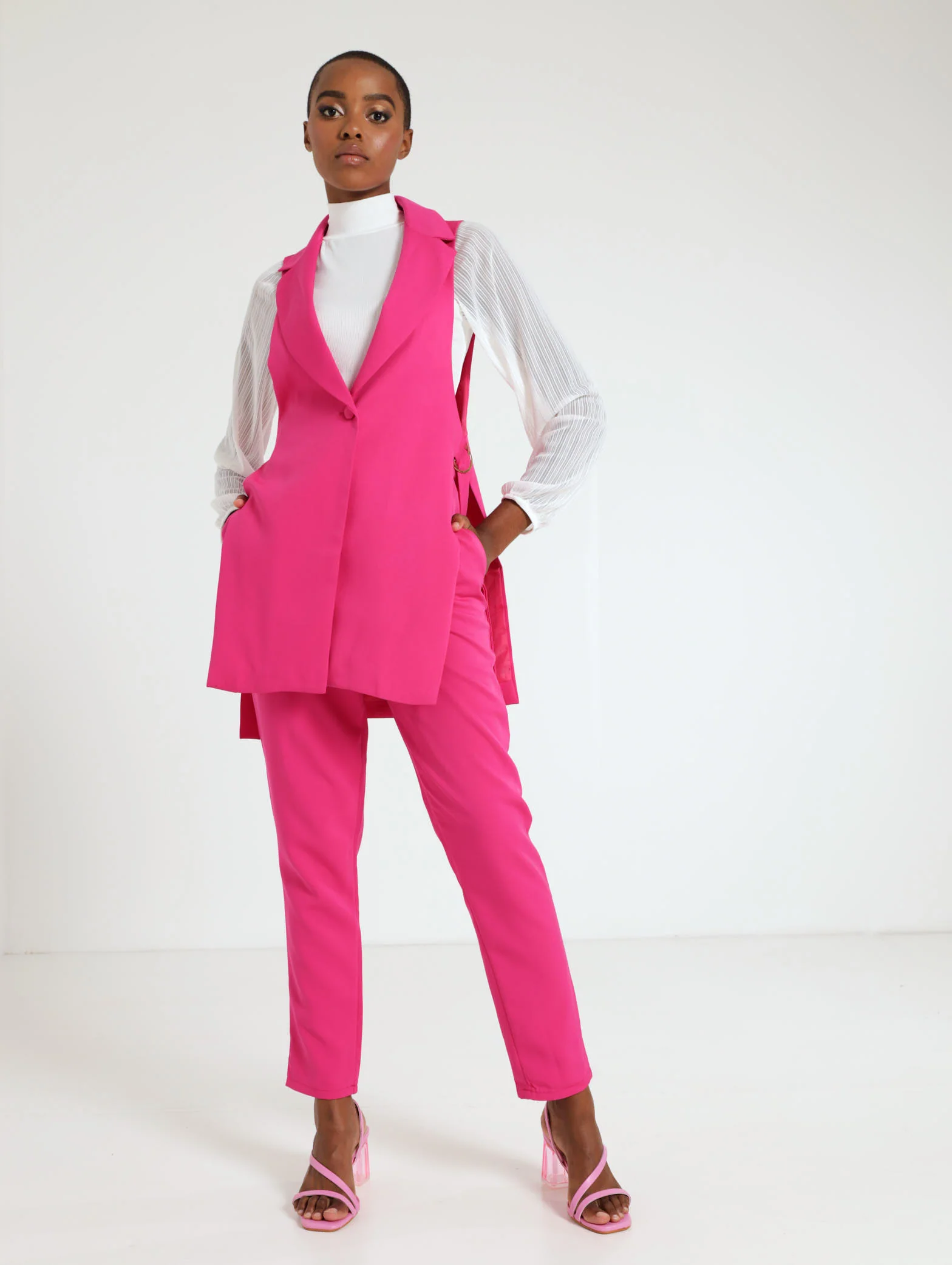 Sleeveless Blazer With D-Ring Trims - Image 2
