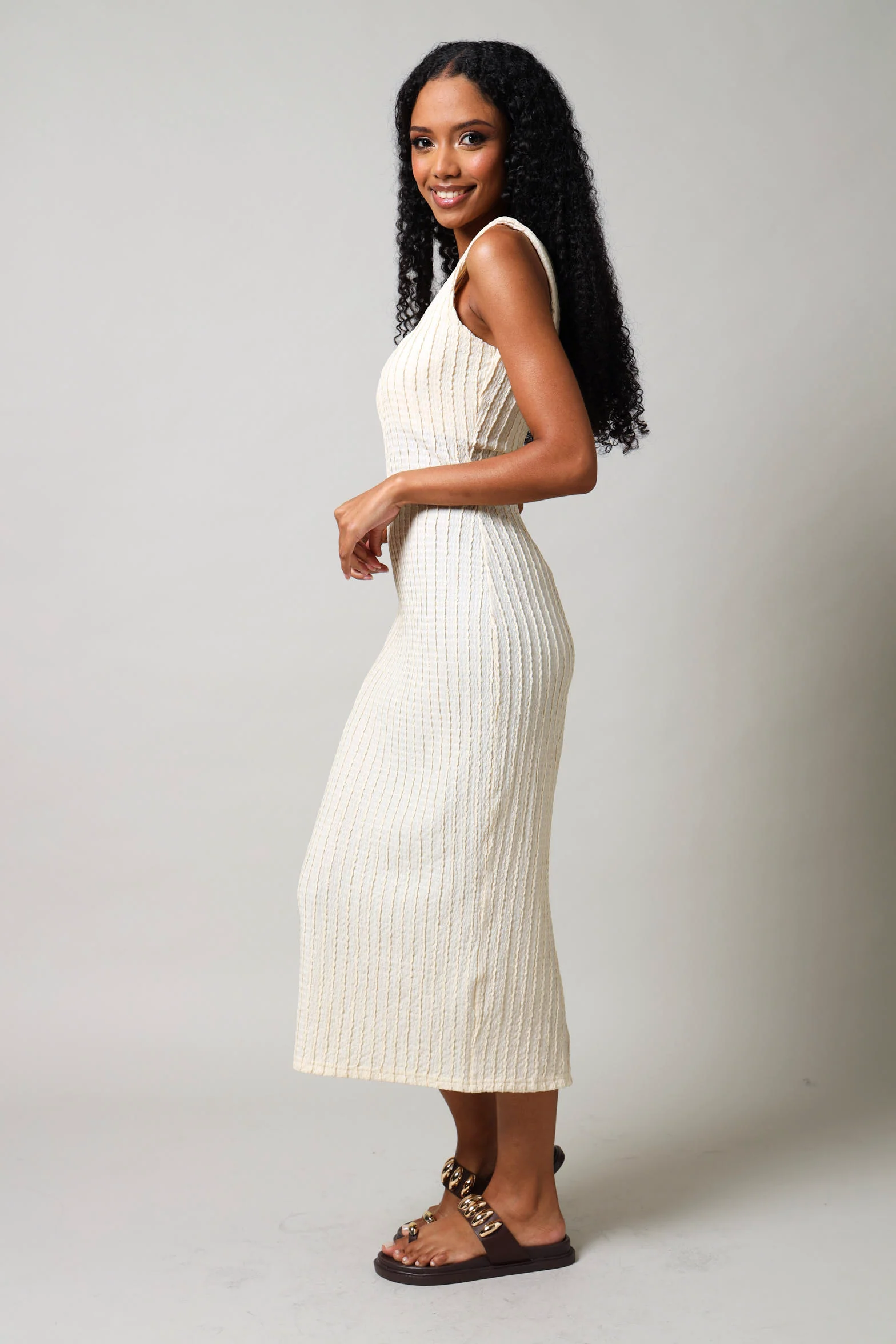 Sleeveless Bodycon Textured Knit -  Cream - Image 2