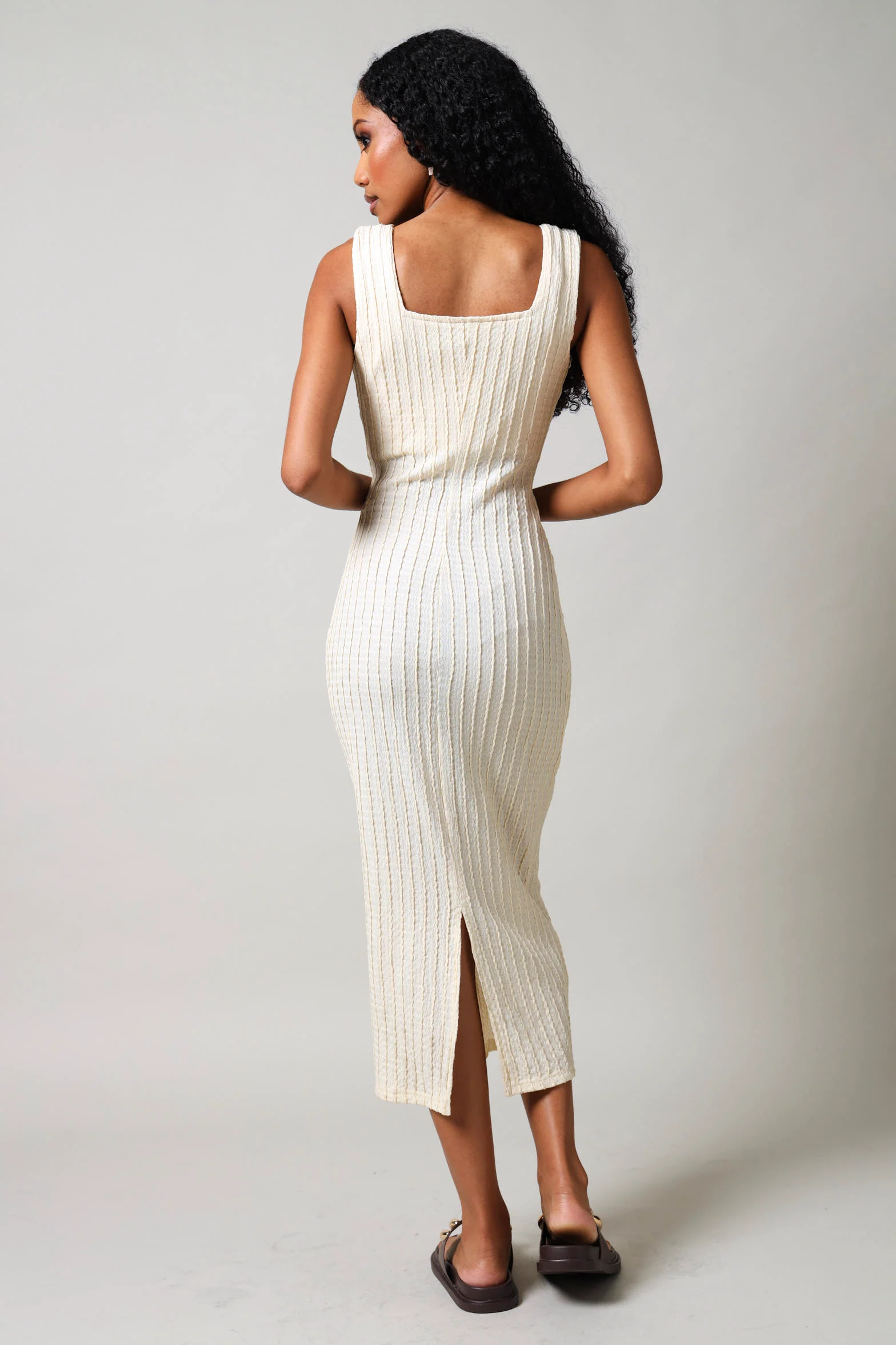 Sleeveless Bodycon Textured Knit -  Cream - Image 3