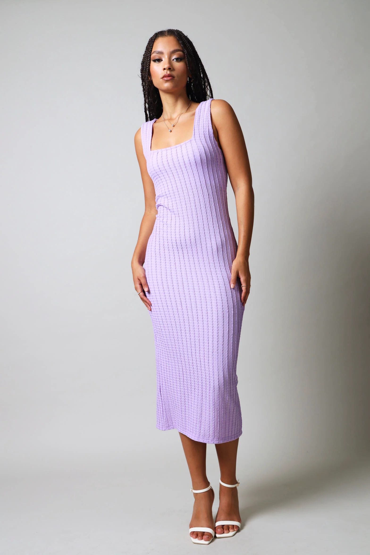 Sleeveless Bodycon Textured Knit - Lilac - Image 2