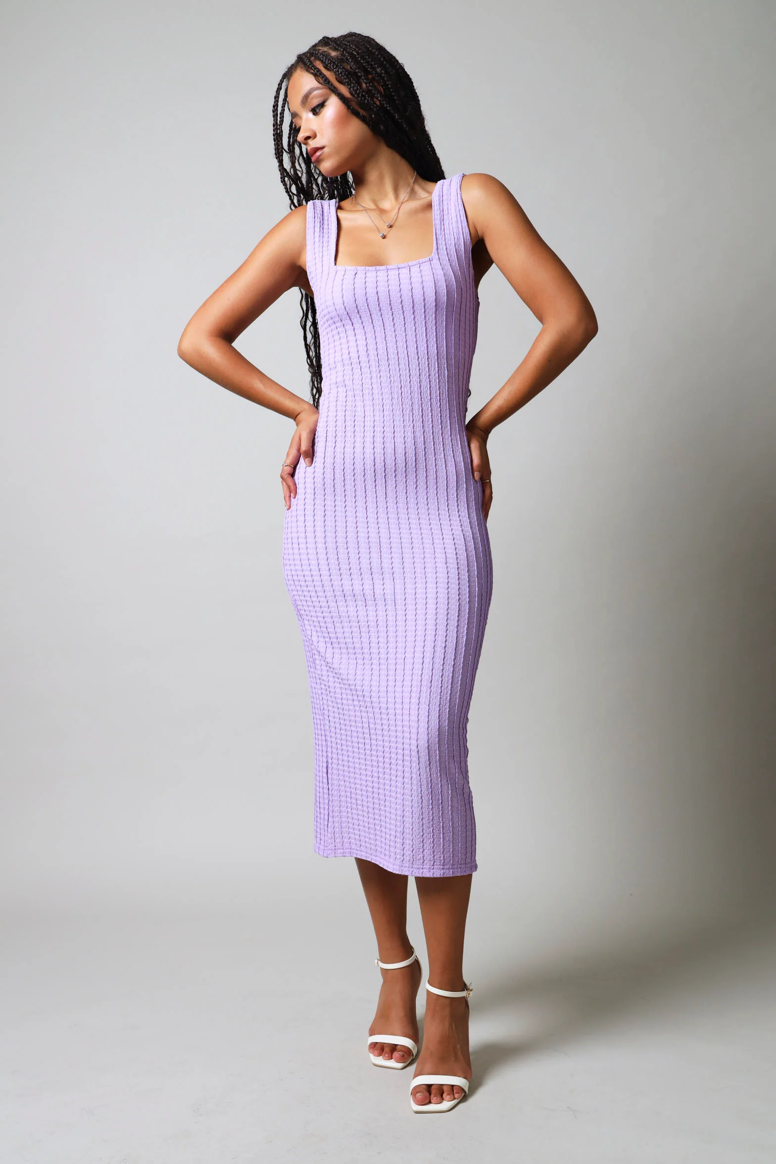 Sleeveless Bodycon Textured Knit - Lilac - Image 3