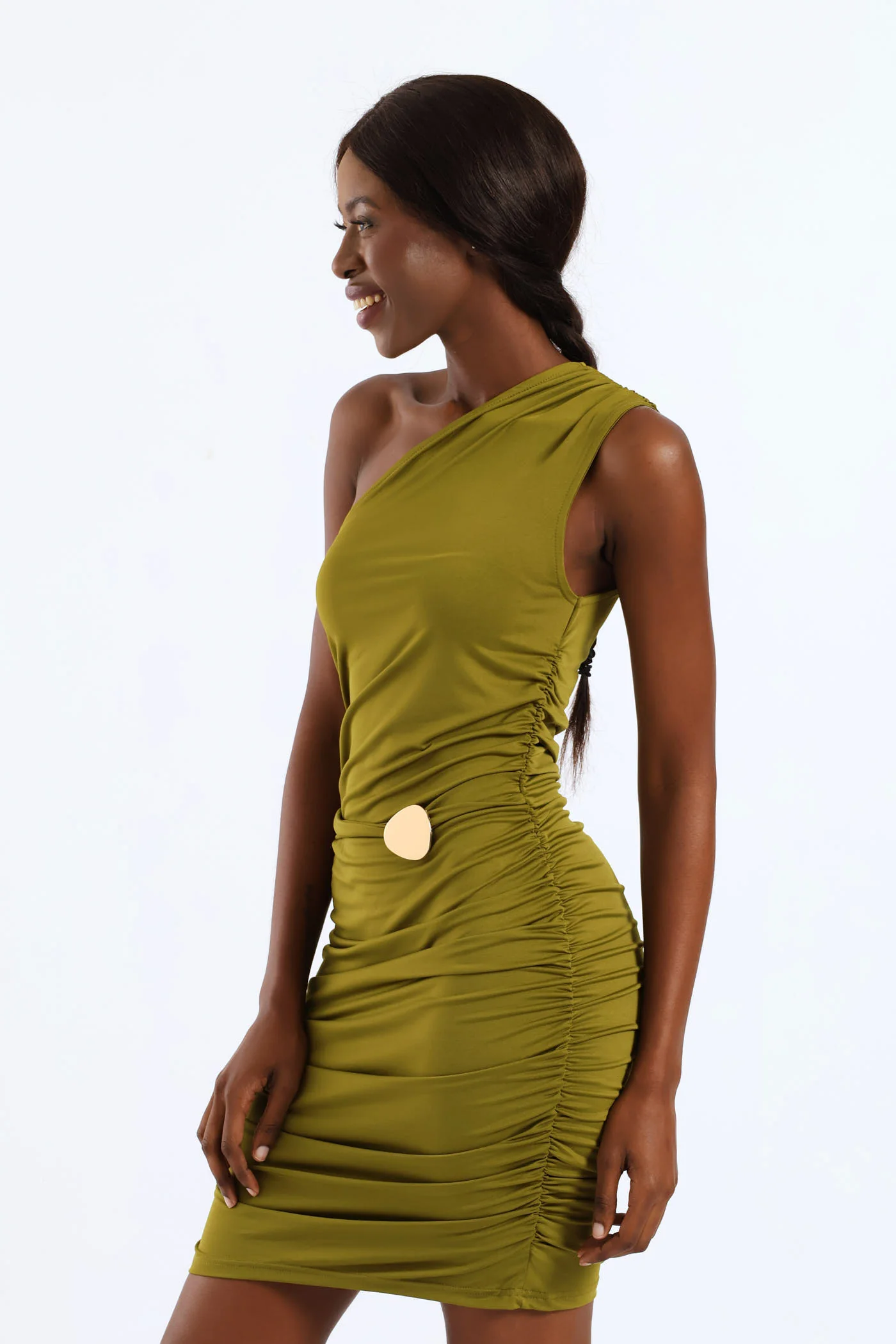 Sleeveless Buckle Detail Mini Dress - Olive - Image 4