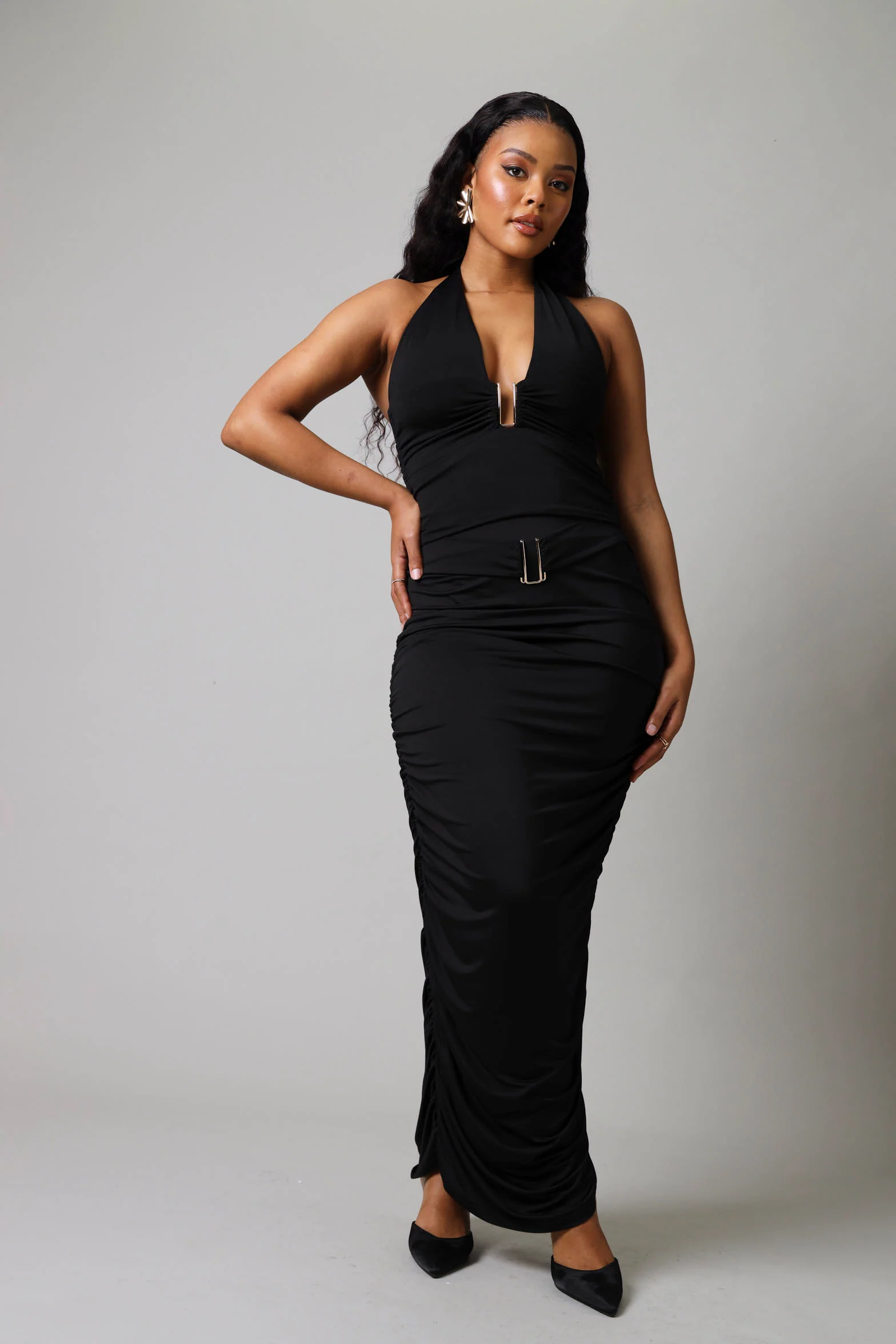 Sleeveless Buckle Detail Slinky Top - Black