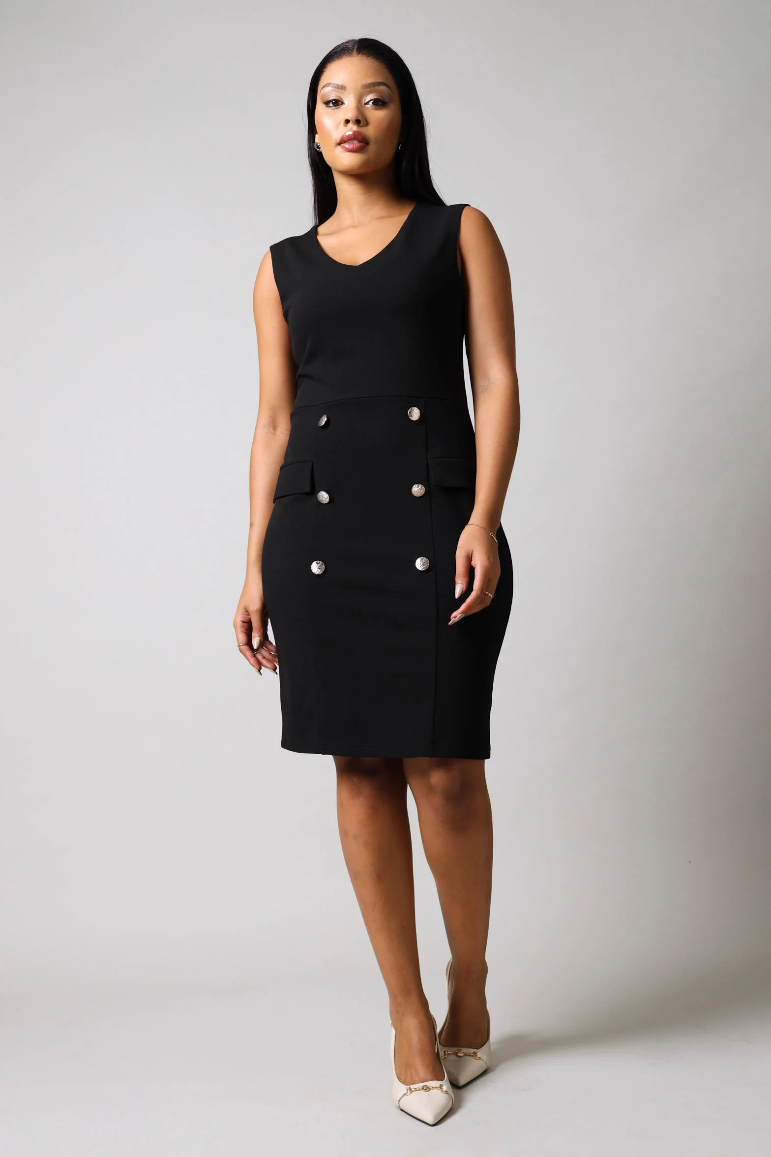 Sleeveless Button Detail Blazer Dress - Black