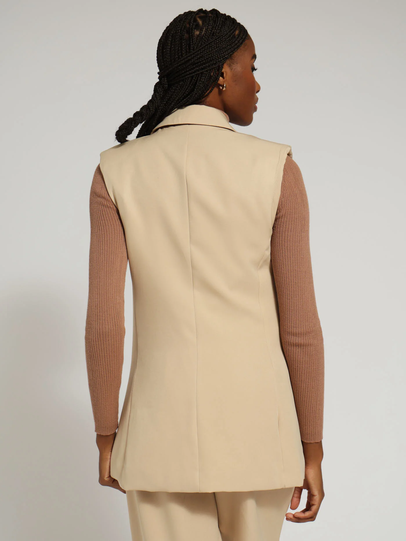 Sleeveless Button Detail Blazer - Nude - Image 3