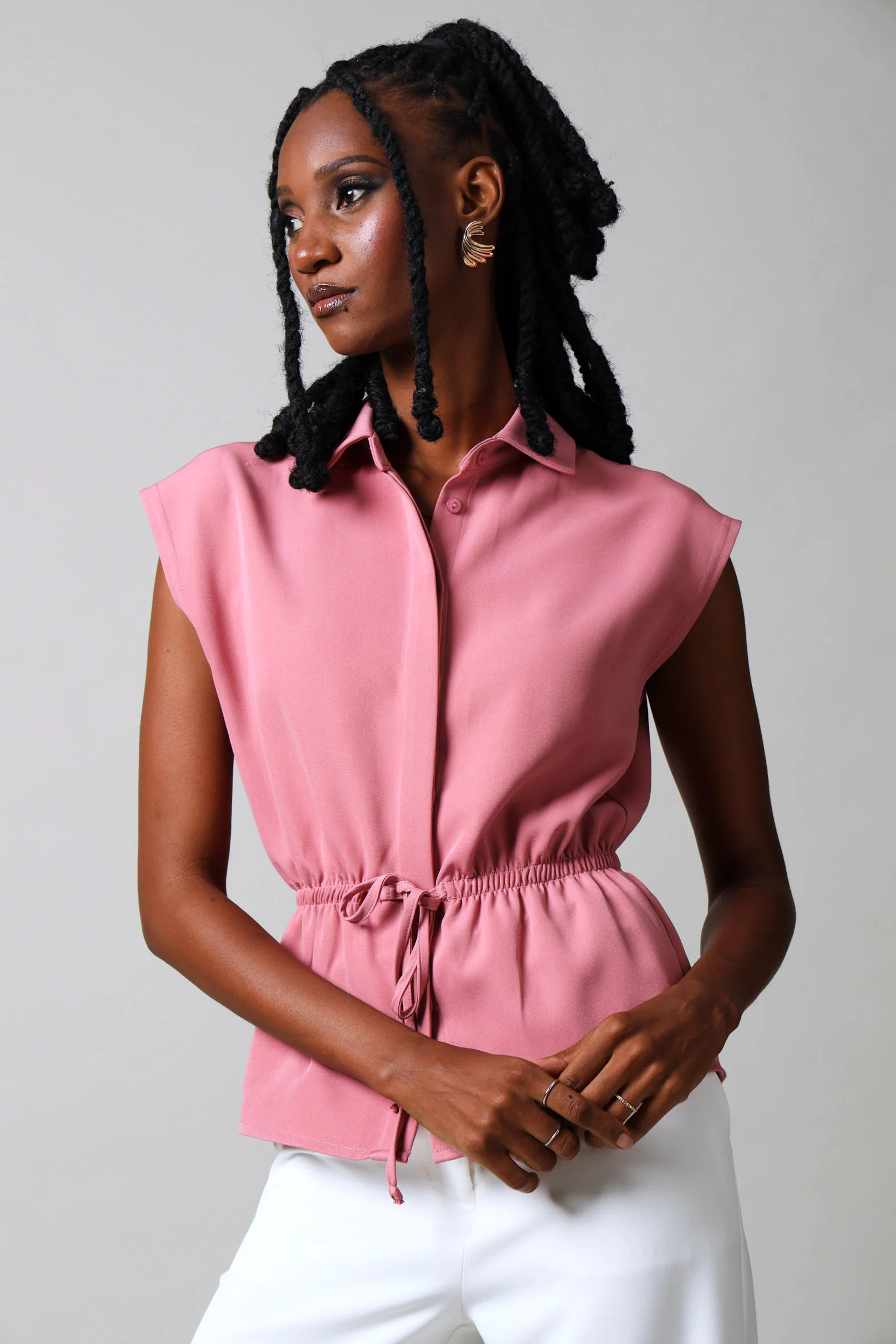 Sleeveless Button Down Barbi Shirt - Pink