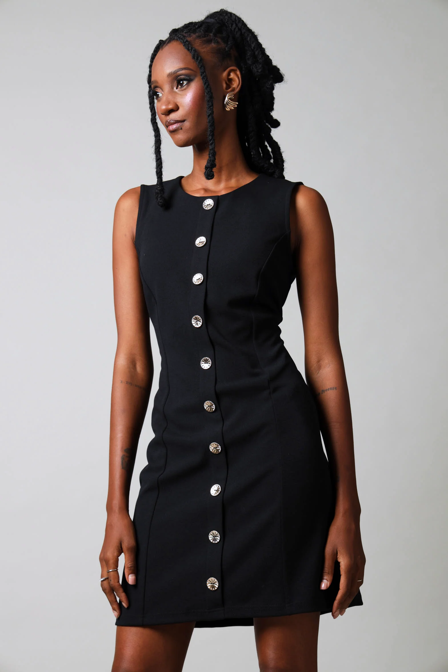 Sleeveless Button Down Bodycon Dress - Black